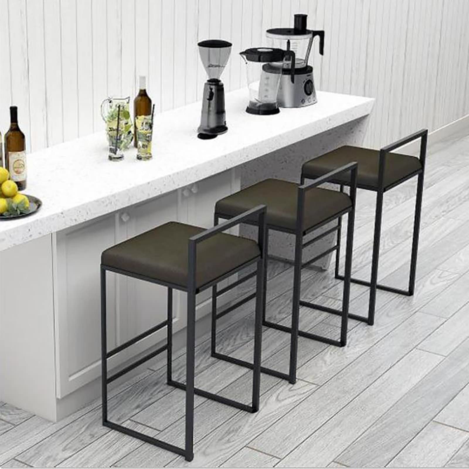 2-Pack Black Metal Bar Stools with Velvet Cushion & Footrest - 25.6