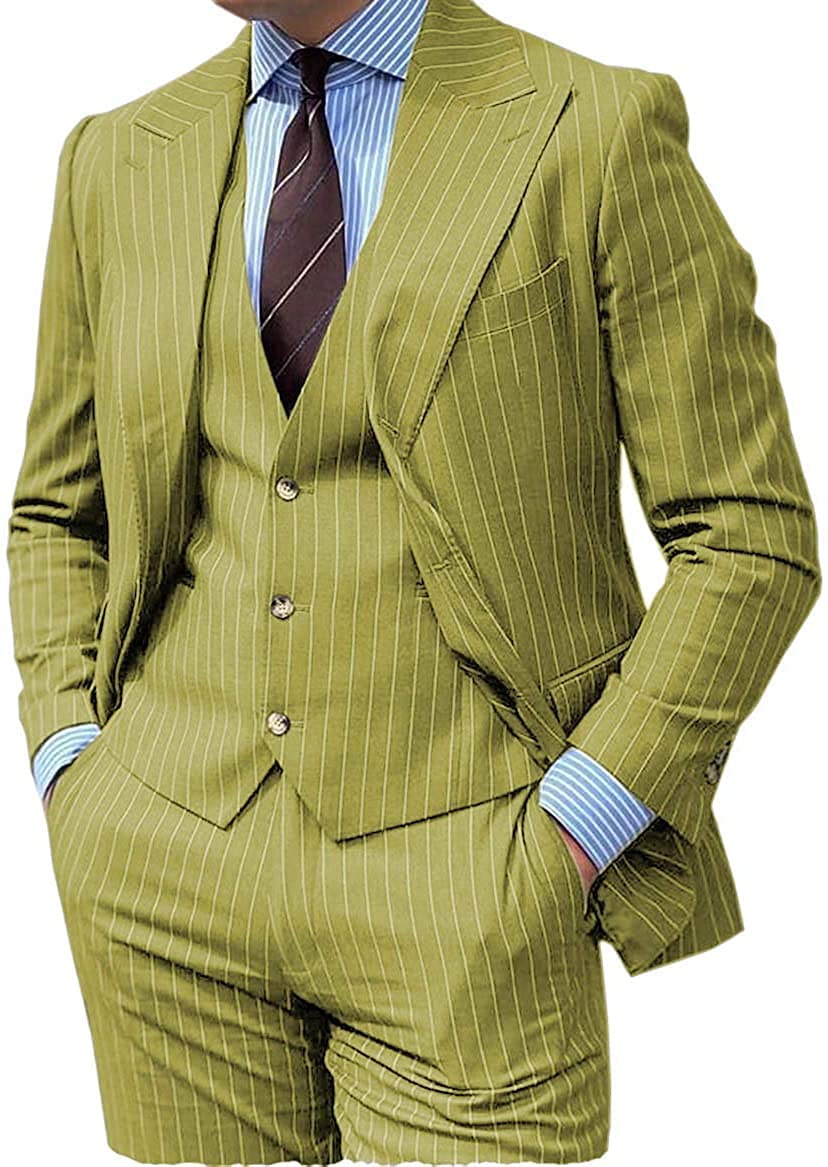 Slim Fit 3-Piece Men's Formal Suit | Pinstripe Wedding Tuxedo Set (Blazer, Vest & Pants) for Groom, Business & Special Occasions