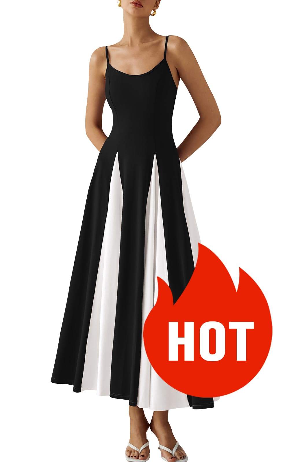 PRETTYGARDEN Women's 2025 Trendy Color Block Spaghetti Strap Sleeveless Maxi Dress - Flowy Spring & Prom Dresses for Casual Outings, Beach Vacations & Special Occasions