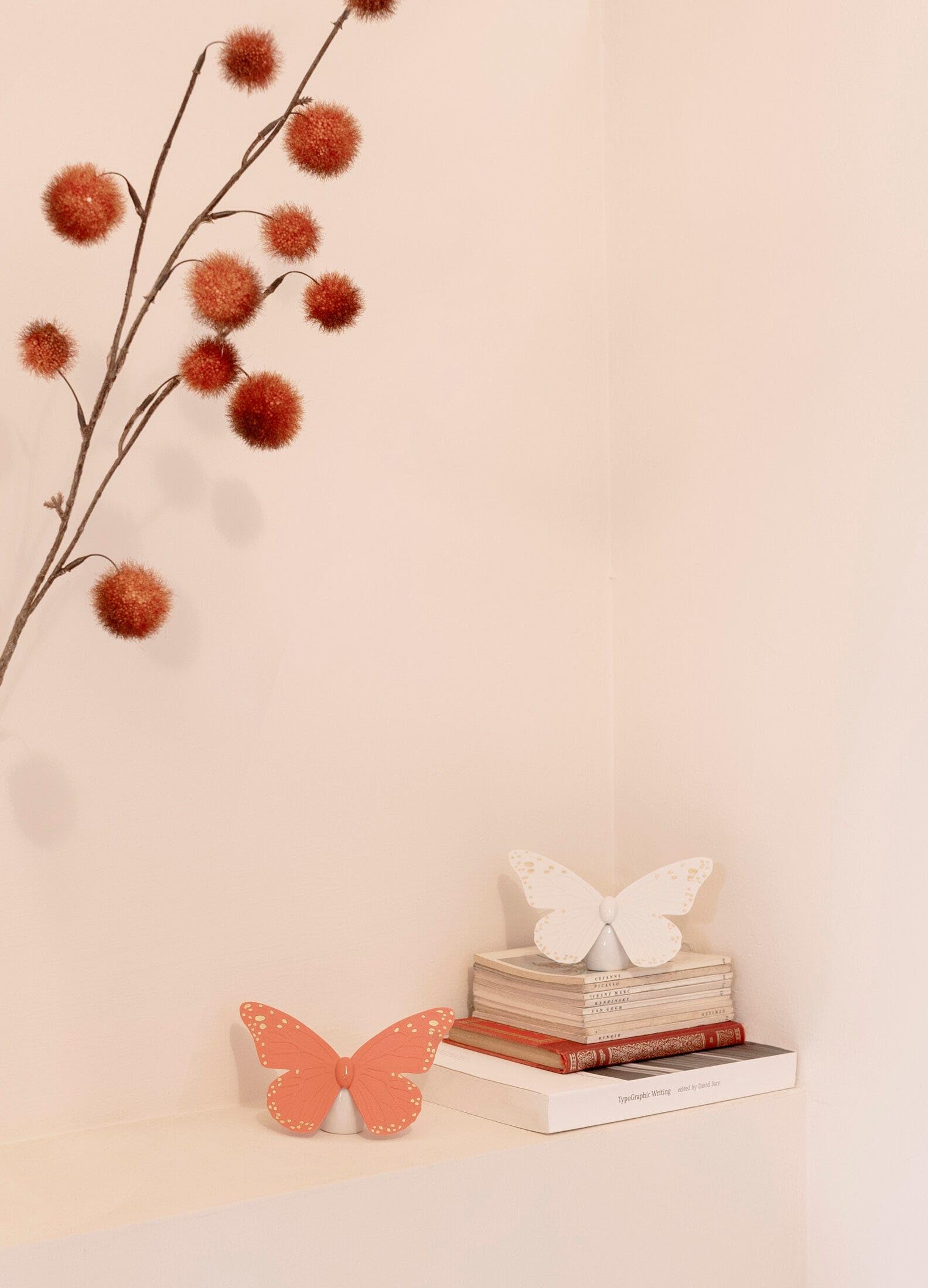 LLADRÓ Golden Luster & Coral Porcelain Butterfly Figurine - Elegant Home Decor for Living Room, Bedroom & Wedding Centerpieces