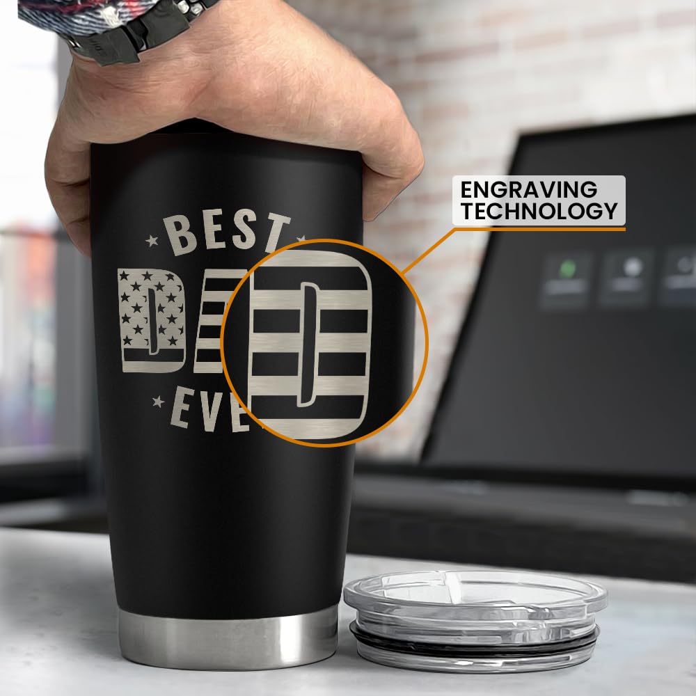 Best Dad Ever Tumbler 20oz - Insulated Stainless Steel Coffee Mug with Lid - Dad Nutrition Facts Design - Perfect for Travel, Outdoor, Sports & Office - Great Gift for Father’s Day, Birthday & Special Occasions