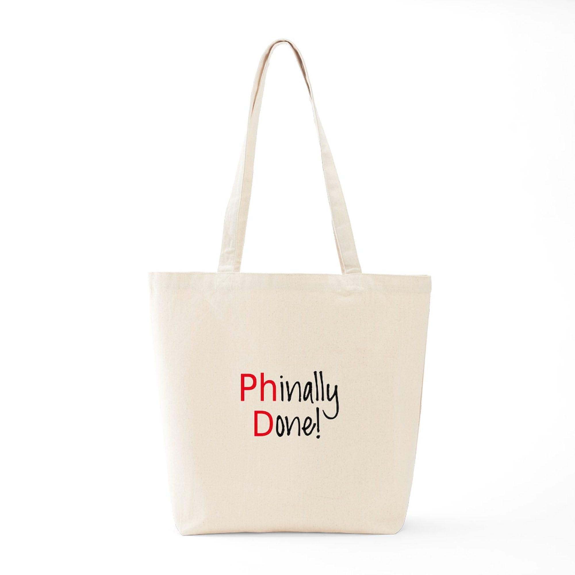 Phinally Done PhD Graduate Tote Bag - Natural Canvas Reusable Shopping Bag for School, Work & Groceries