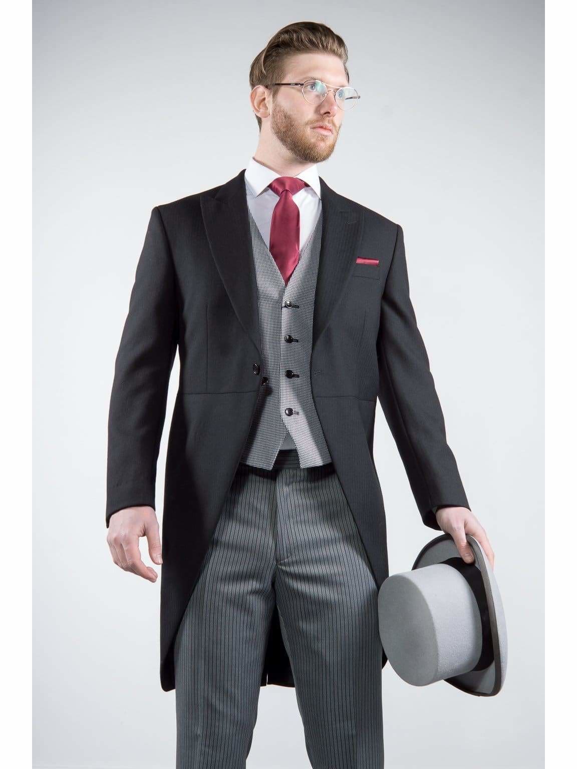 Classic Black Herringbone 3-Piece Morning Suit for Men - Formal Wedding Attire, Groom Suit & Special Occasion Outfit - Perfect for Weddings, Proms and Black Tie Events