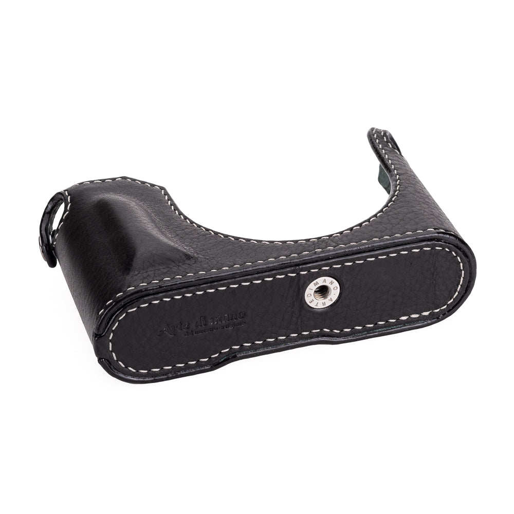 Arte di Mano Leica Q3 Half Case (Type 2 TR) - Premium Snap Secured Camera Cover with Tripod Mount - Rally Black & White Stitching Leather Protection - Perfect for Street Photography & Travel