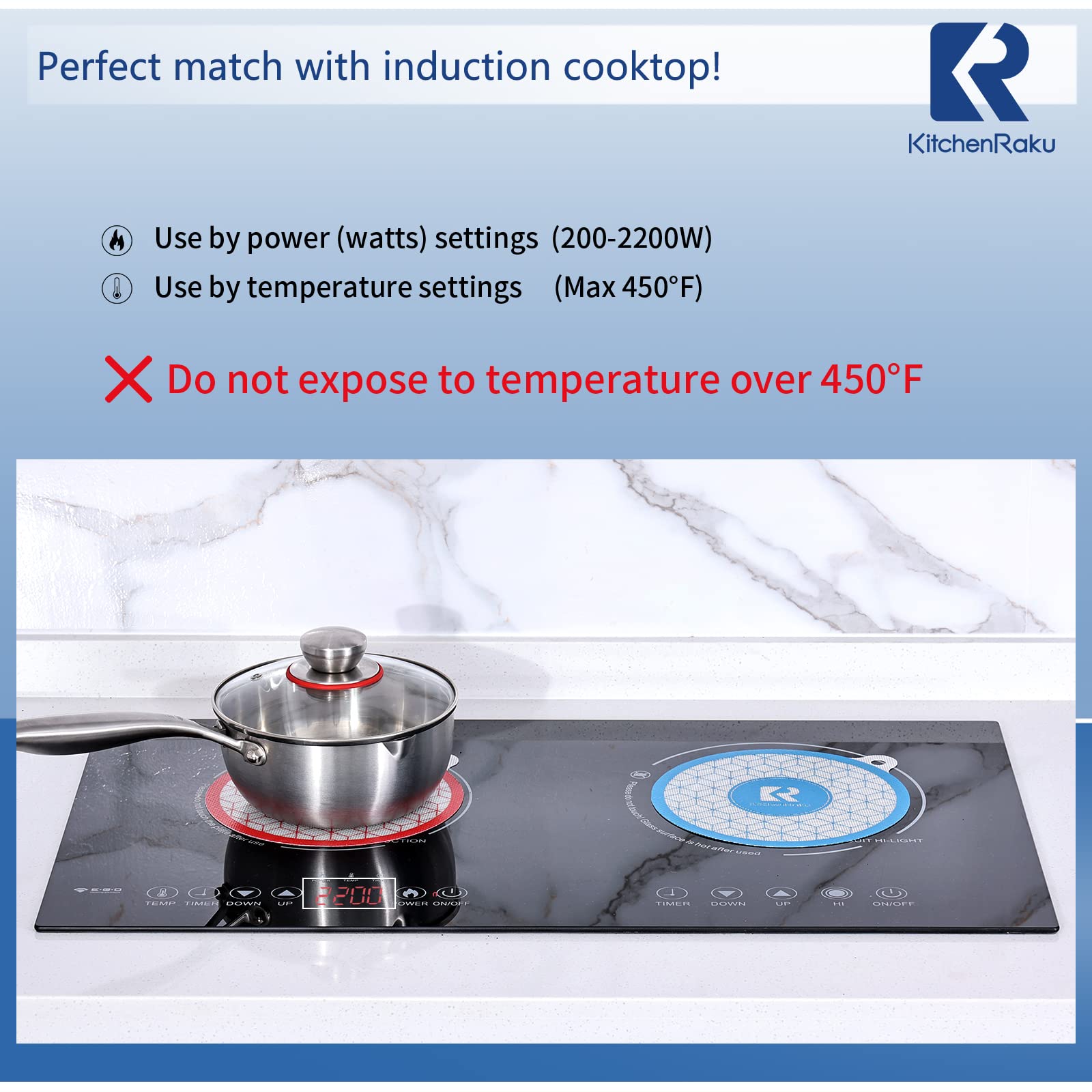 Kitchenraku 3-Piece Magnetic Induction Cooktop Mat Set - Non-Slip Silicone Stove Top Protector Cover for Induction Cookers (Round, Heat Resistant) - Perfect for Kitchen Safety & Countertop Protection During Cooking