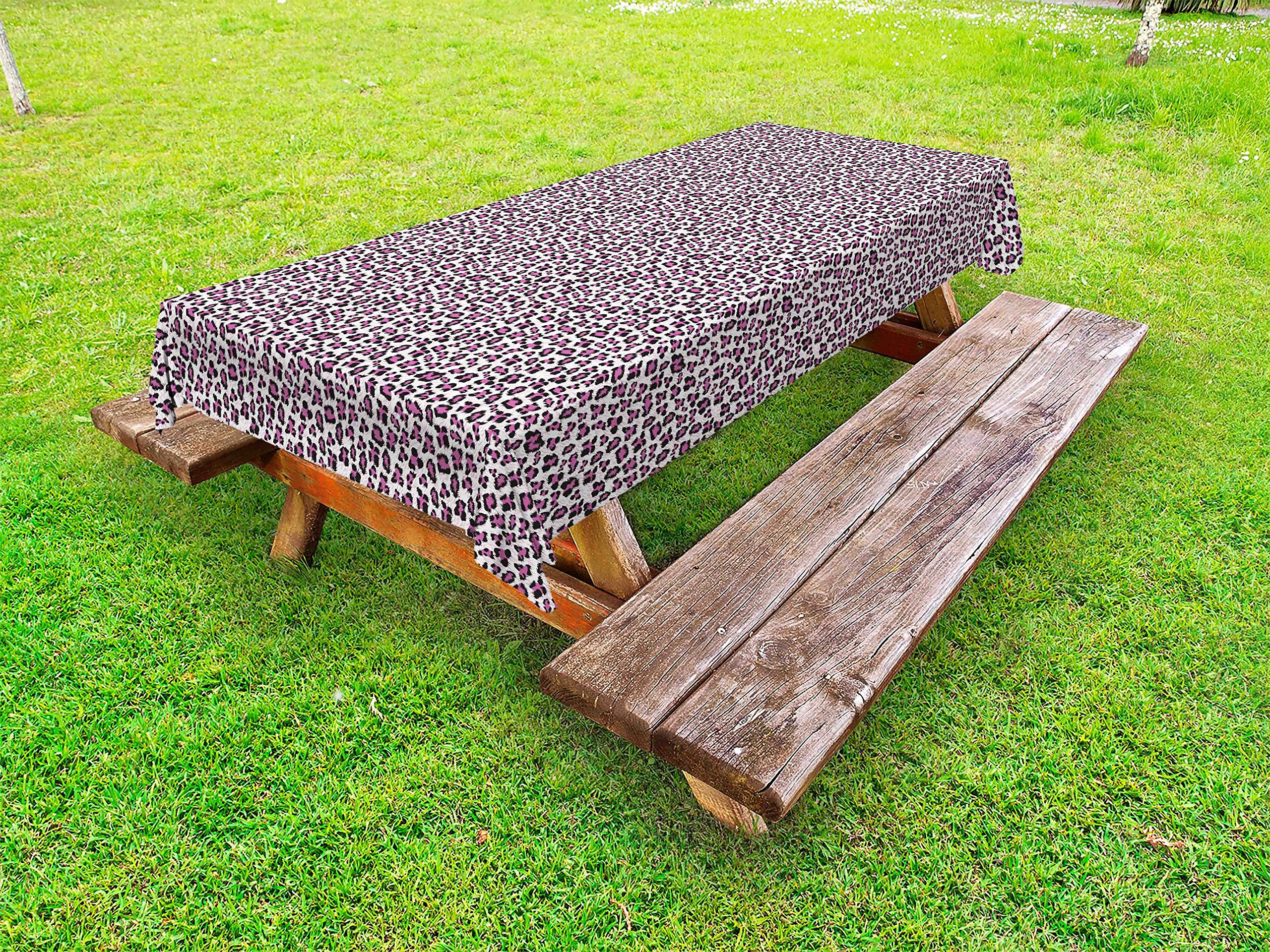 Ambesonne Leopard Print Outdoor Tablecloth - Pink & Black Savannah Wildlife Theme, Washable Picnic Table Cover 58x104 Inches - Perfect for Garden Parties, BBQs, and Outdoor Dining Decor