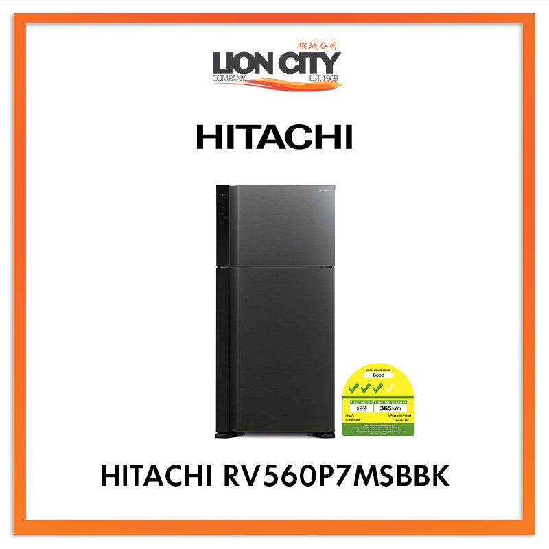 Hitachi 438L 2 Door Refrigerator RV560P7MSBBK - Energy Efficient Large Capacity Fridge for Home, Kitchen & RV Use