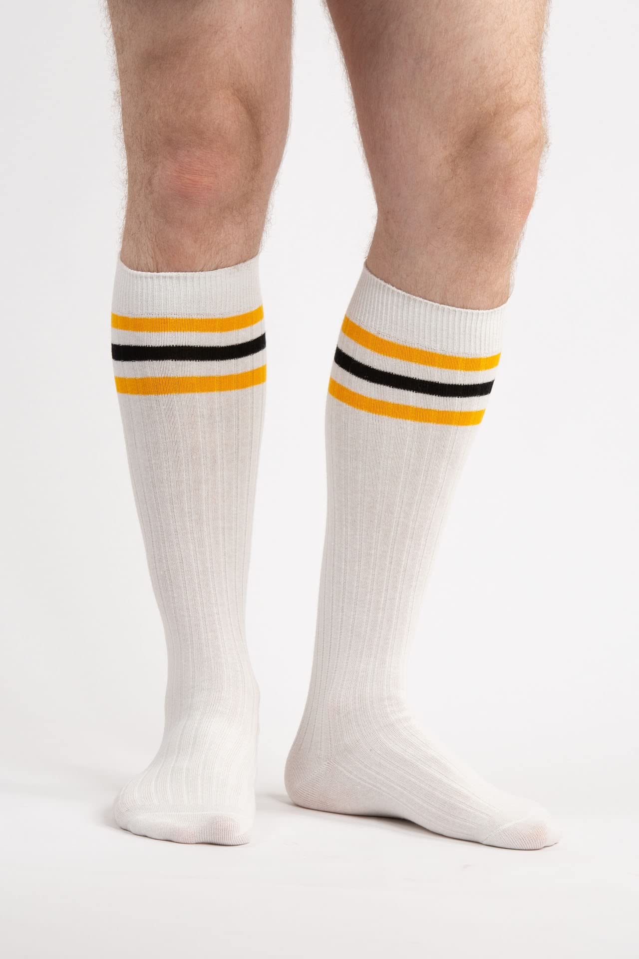 4 Pack Men's Knee High Cotton Striped Dress Socks - Over The Calf Formal Socks for Business & Office (Size 9-11) - Perfect for Work, Dress Shoes & Professional Outfits
