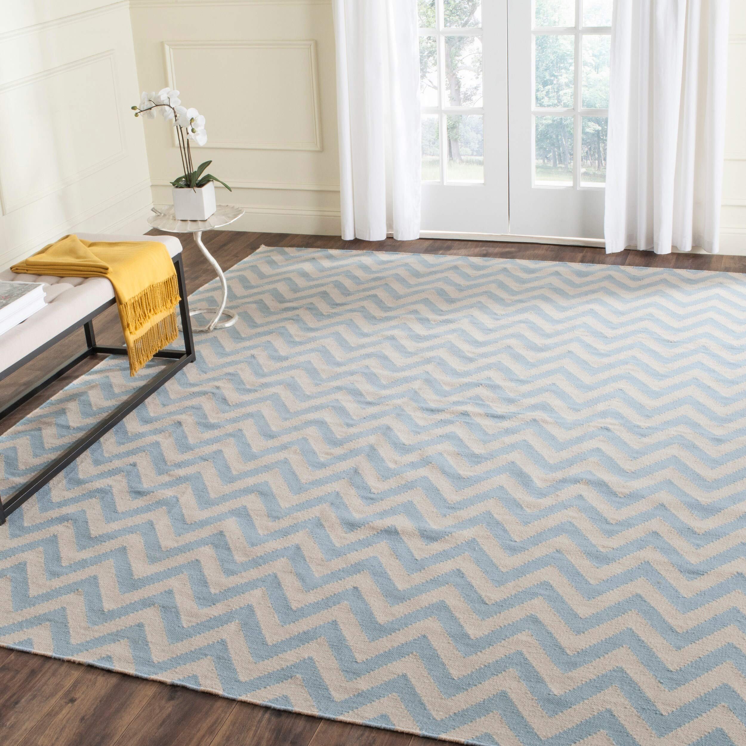 Safavieh Dhurries Blue Ivory 8x10 Feet Area Rug - Soft Handmade Cotton Dhurrie for Living Room, Bedroom & Dining Room Decor