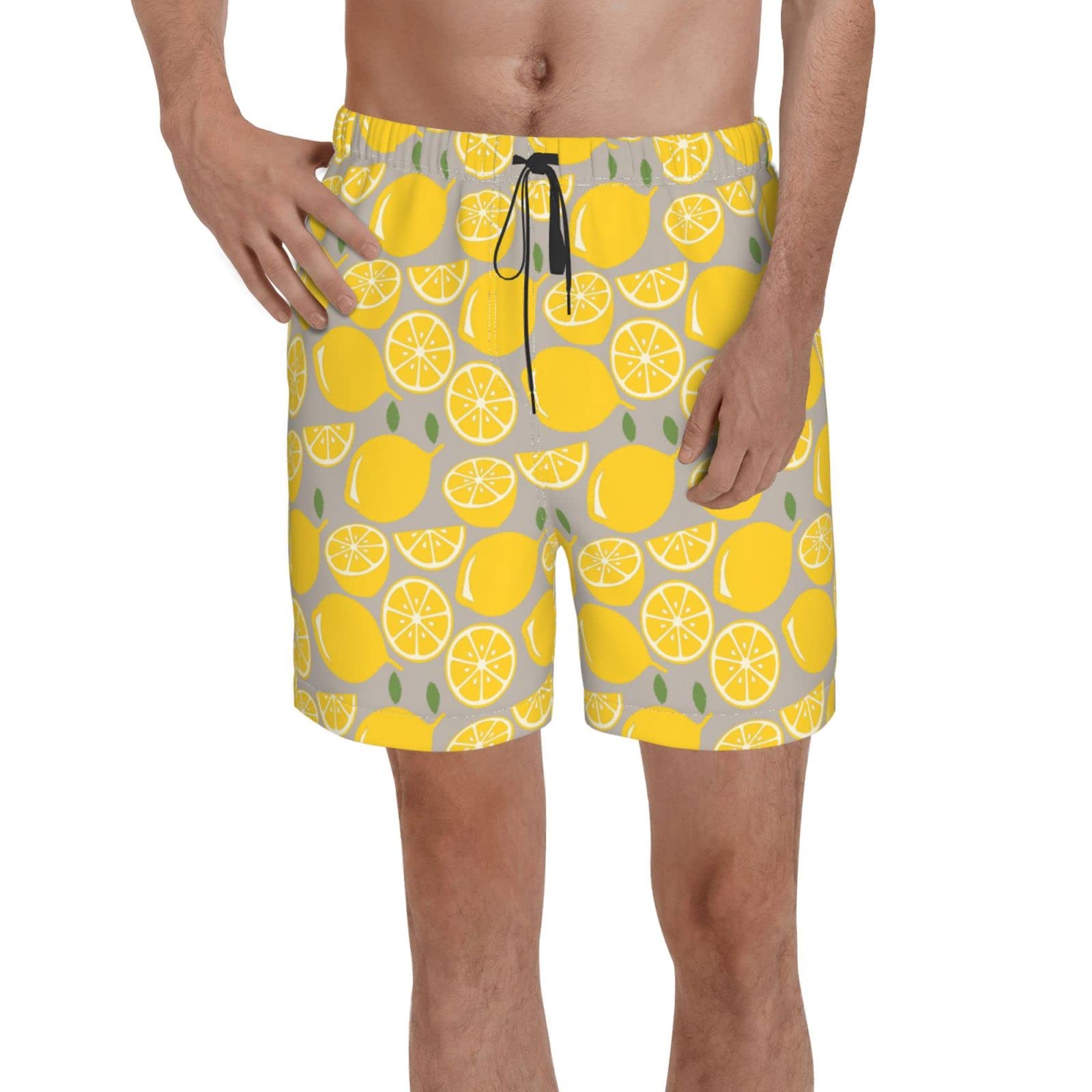 BETCUEXU Men's Quick-Dry Swim Trunks - Lemon Fruit Print Board Shorts for Beach, Pool & Summer Vacation
