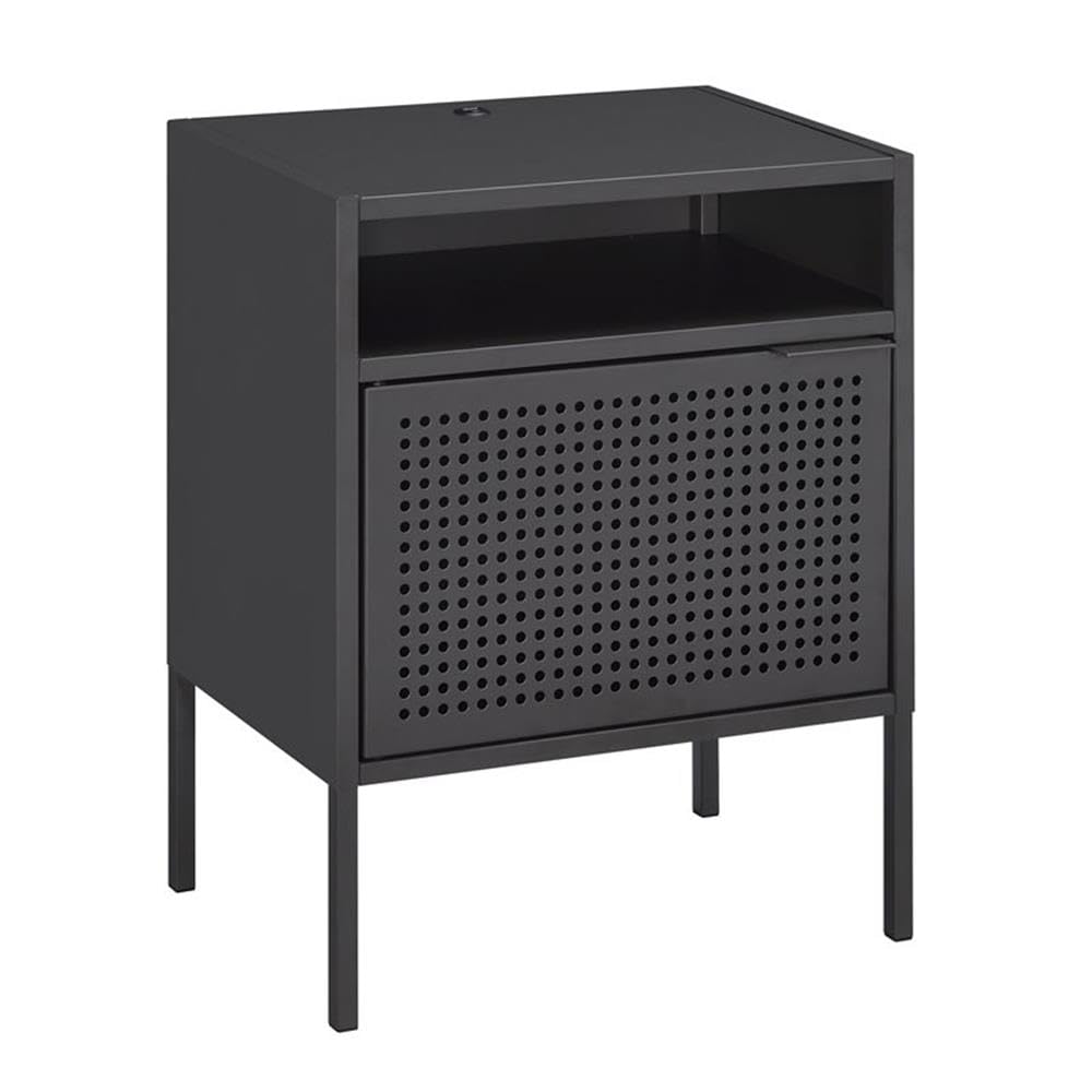 2-Piece Gray Metal Nightstand Set with USB Ports - Modern Bedside Tables for Bedroom, Living Room & Office Storage