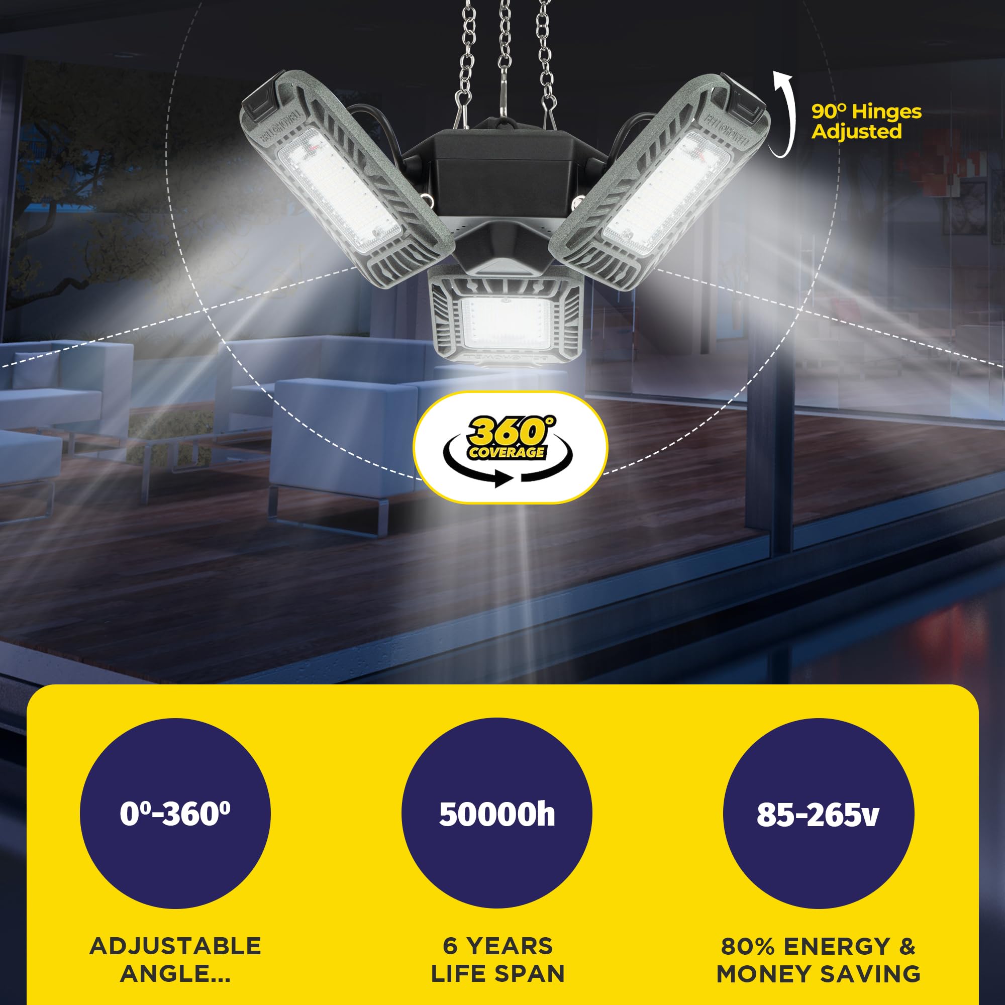 Triburst LED Shop Lights for Workshop - 4000 Lumens Super Bright Garage Lighting, Linkable LED Ceiling Light with 3 Panels, Plug-in Easy Installation - Perfect for Garage, Basement, Warehouse & Workshop Lighting