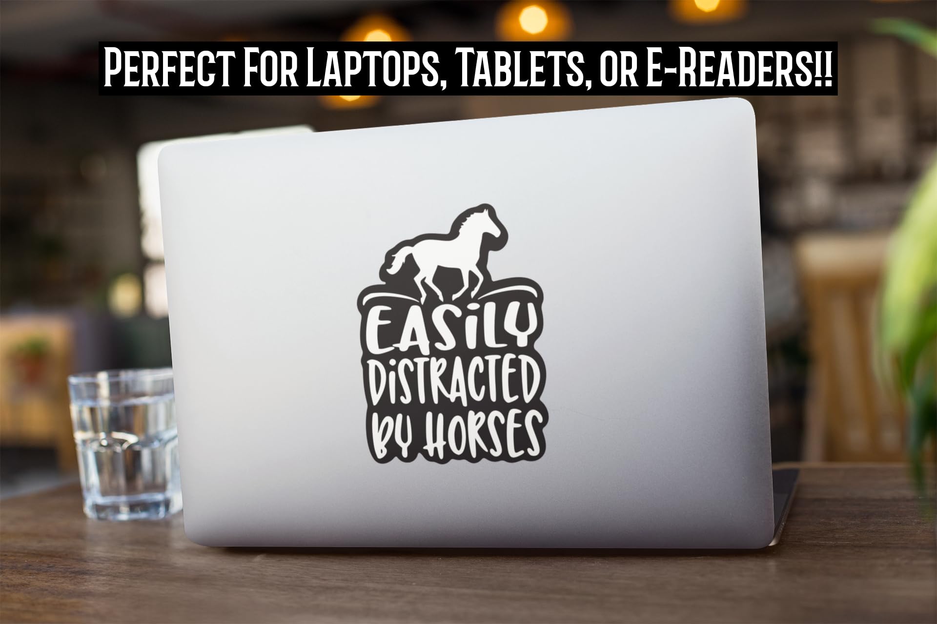 Easily Distracted by Horses Vinyl Decal Sticker - 5 Inch White Car Sticker for Cars, Trucks, Vans, SUVs, Walls, Cups & Laptops | Fun Office & Home Decor | KCD2684
