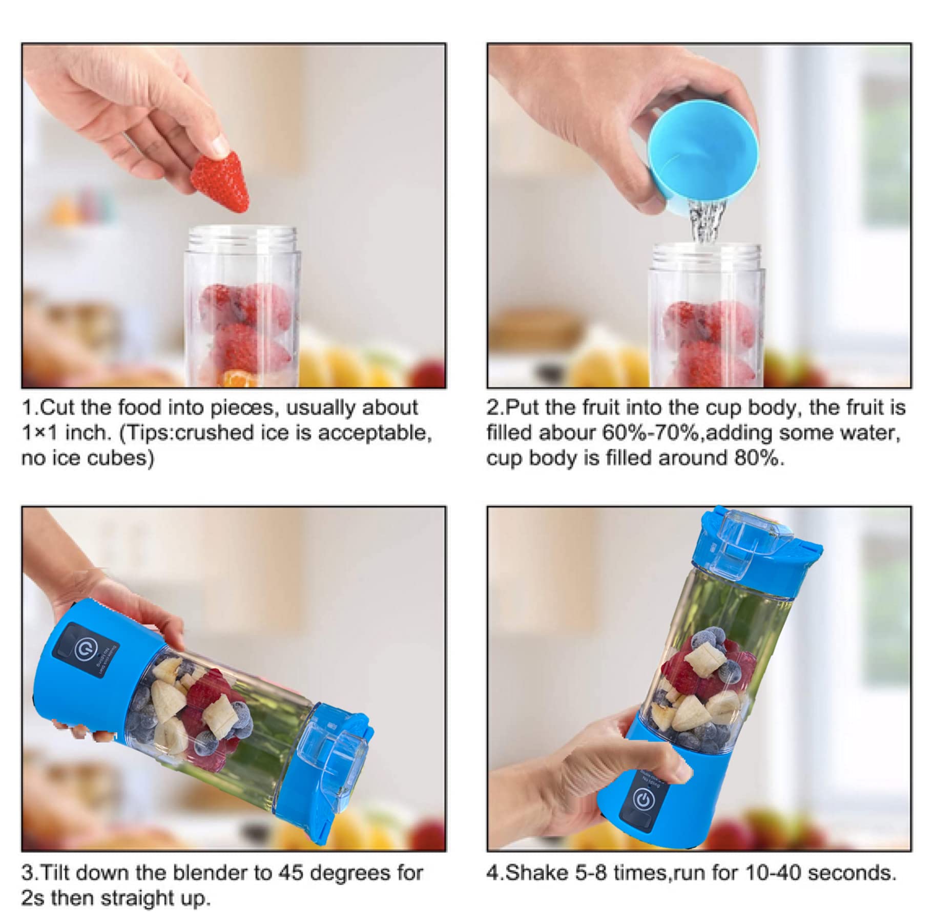 Portable Personal Blender with 6 Blades - 300W Powerful Rechargeable Smoothie Maker for Shakes, Margaritas & Baby Food - Compact Travel Blender for Home, Office, Gym & Outdoor Use (Blue) - Perfect Holiday Gift 2021