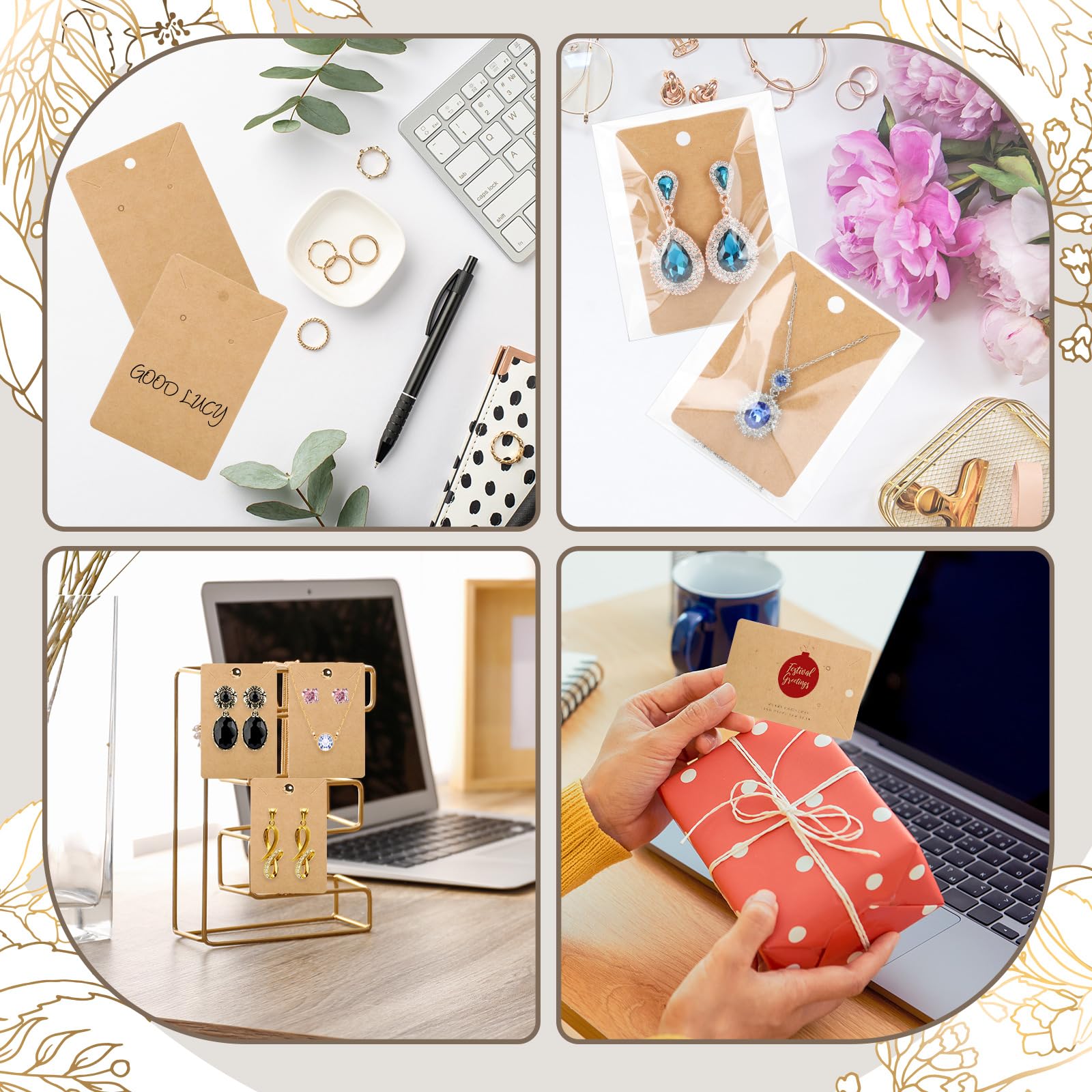 50 Pack Self-Adhesive Jewelry Display Cards - Earring, Bracelet, Keychain & Hairband Packaging for Small Business | Perfect for Retail Stores, Craft Shows & Online Boutique Sales