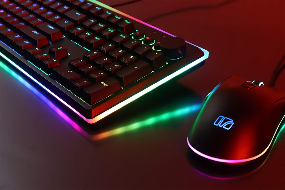 i-rocks K71M RGB Mechanical Gaming Keyboard with Media Control Knob - Gateron Blue Switches, 107 Keys, Full NKRO, PBT Keycaps, Detachable USB-C - Perfect for PC Gaming, Office Work & Streaming (Black)