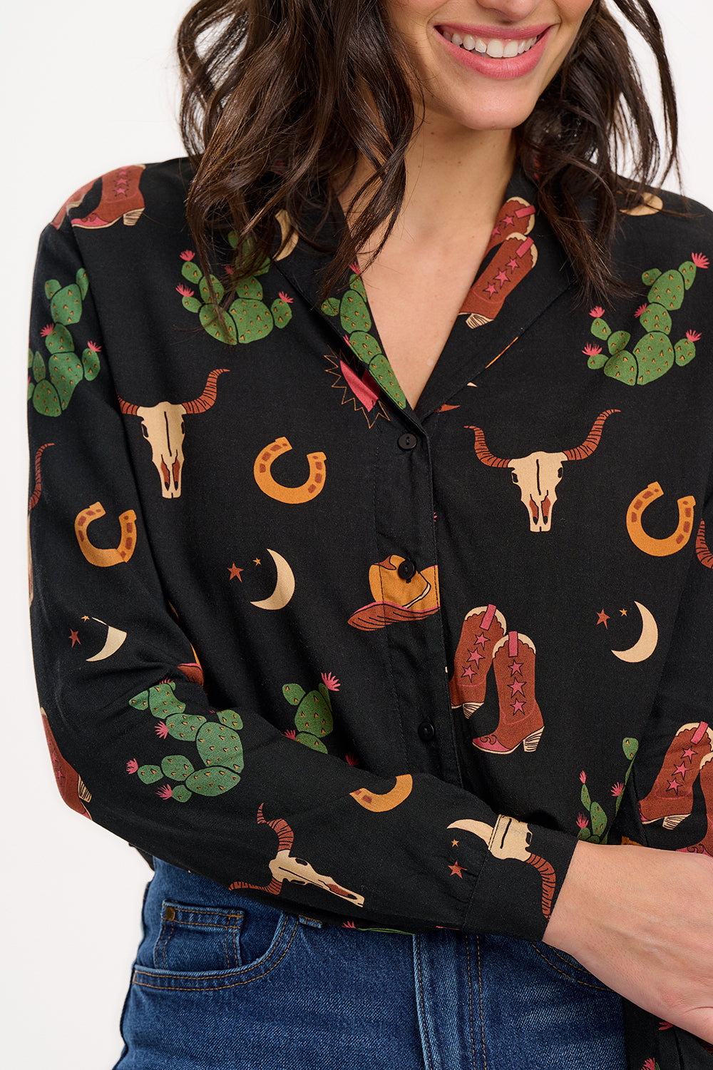 Micah Revere Shirt for Women - Stylish Cowgirl Print Western Shirt in Black - Perfect for Rodeo, Country Concerts & Cowgirl Fashion