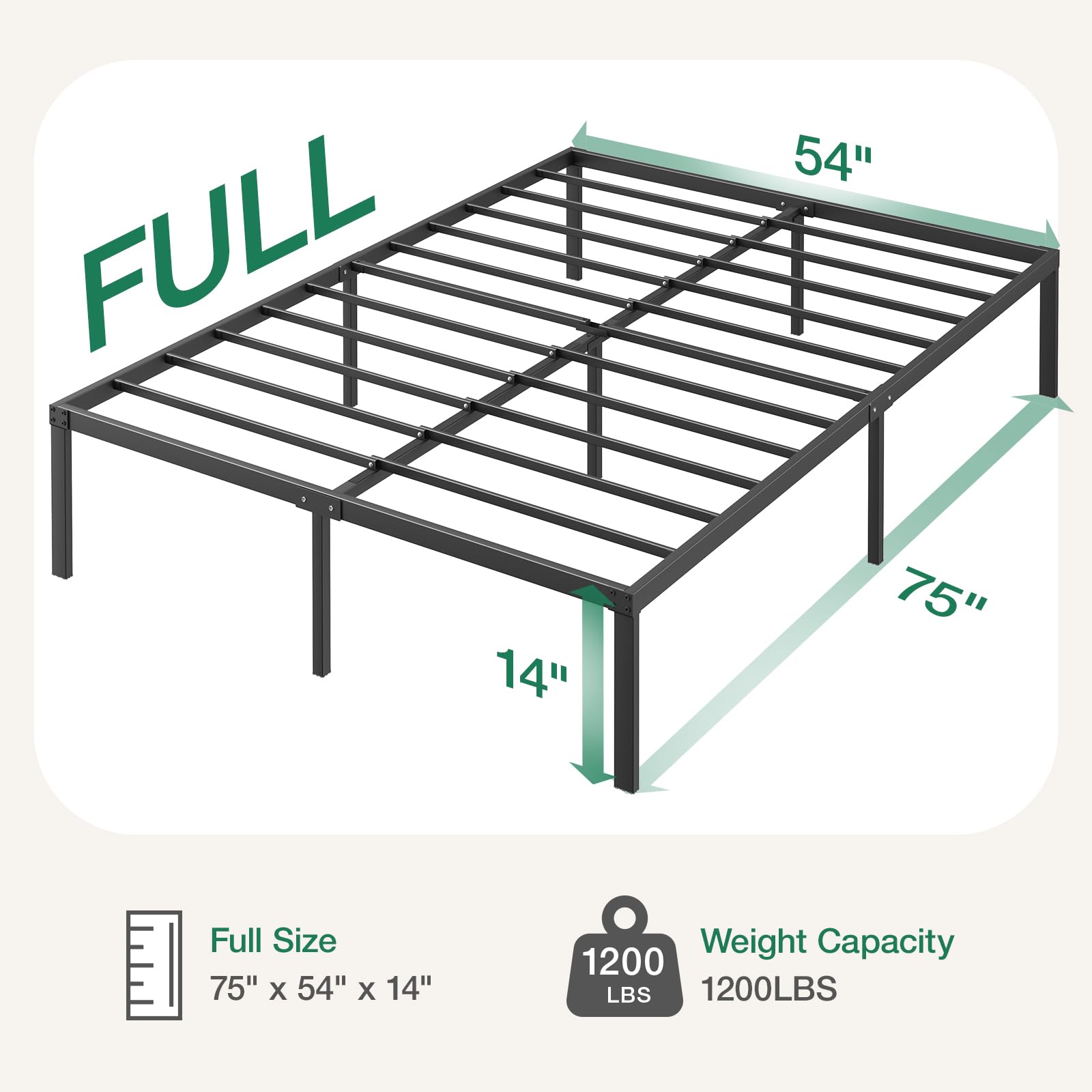 Novilla Full Size Bed Frame - 14 Inch Metal Platform Bed with Under Bed Storage, Heavy Duty Steel Slat Support, No Box Spring Needed, Easy Assembly - Perfect for Small Bedrooms, Guest Rooms & Dormitories