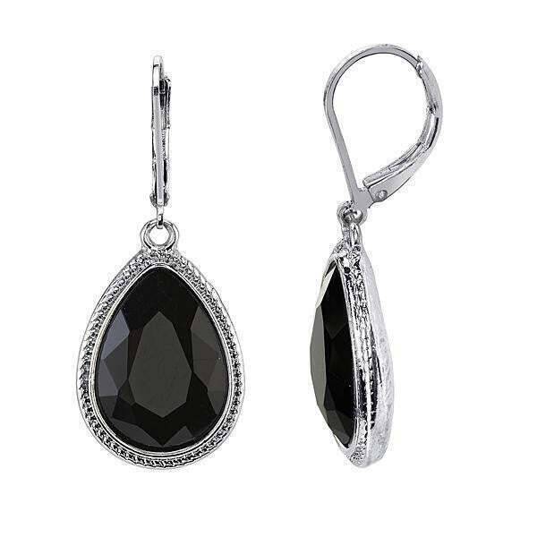1928 Jet Black Faceted Teardrop Stone Drop Earrings for Women - Elegant Dangle Earrings for Party, Wedding & Evening Wear - Fashion Jewelry Gift for Her