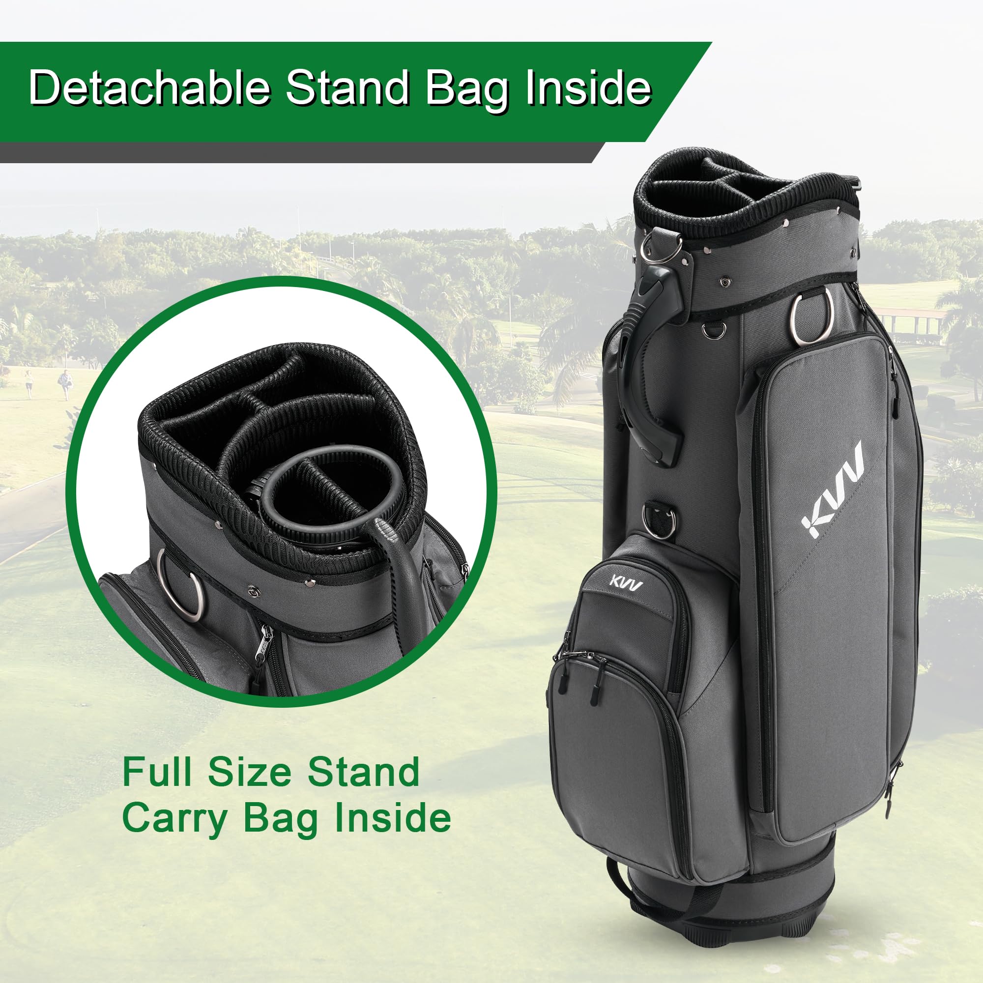KVV 2-in-1 Golf Cart Bag with Detachable Full Size Stand - Premium Golf Carry Bag for Men - Perfect for Course Play & Driving Range Practice
