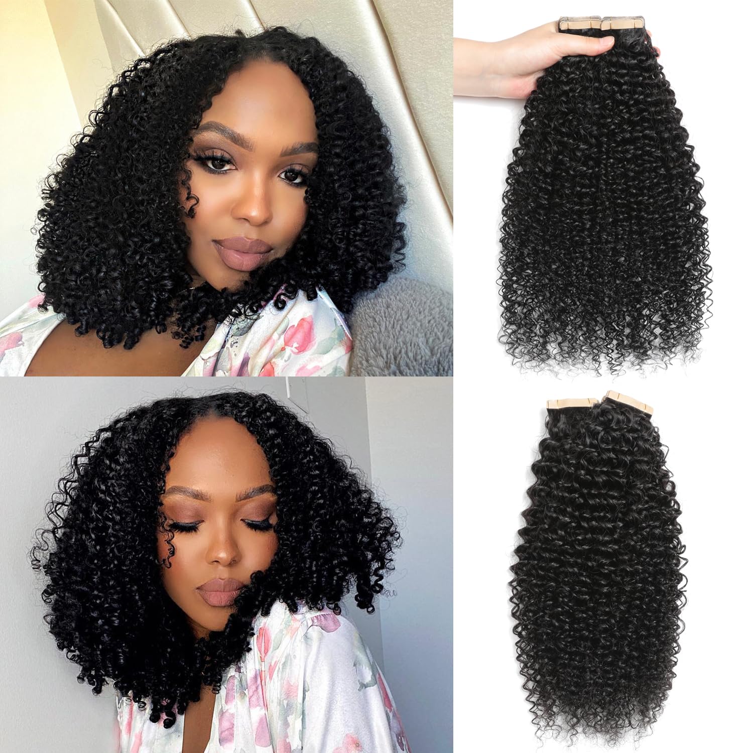 24 Inch Kinky Curly Tape-in Hair Extensions - 20pcs Real Human Hair with Invisible Double-Sided Tape for Black Women | Natural Look for Everyday Wear, Special Occasions & Protective Styling