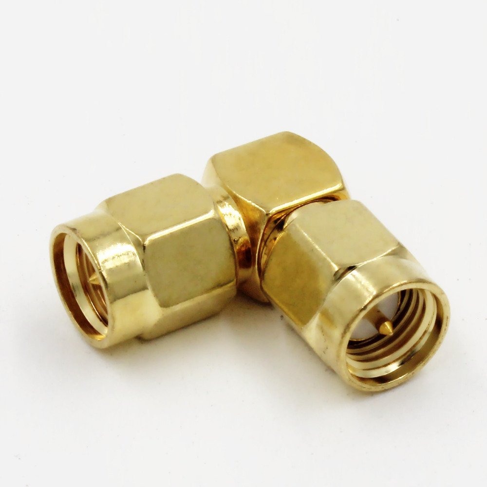 SMA Male to SMA Male Right Angle RF Adapter Connector - High Frequency Coaxial Cable Coupler for Ham Radio, WiFi, Antenna, GPS - Fast USA Shipping