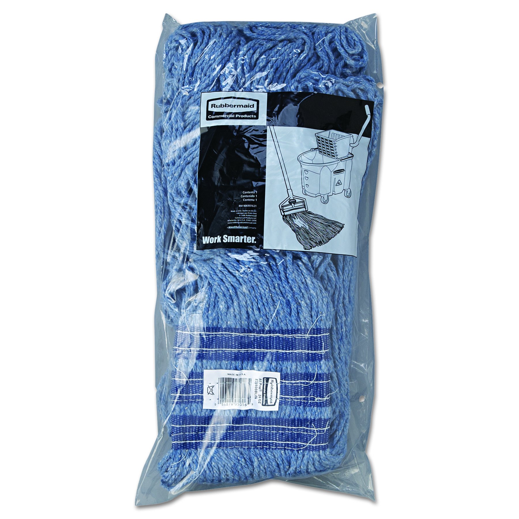 Rubbermaid Commercial E238 Universal Headband Mop Head - 24oz Cotton/Synthetic Blend - Blue (Pack of 12) - Ideal for Janitorial, Restaurant & Industrial Cleaning