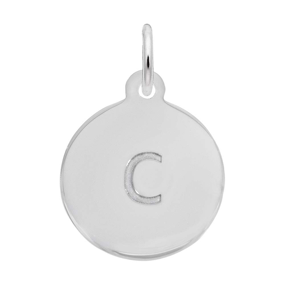 Rembrandt Sterling Silver Block Initial Disc Charm - Letter C Monogram Pendant for Necklace, Bracelet & Jewelry Making | Personalized Gift for Women, Mom, Daughter | Birthday, Anniversary, Christmas Present