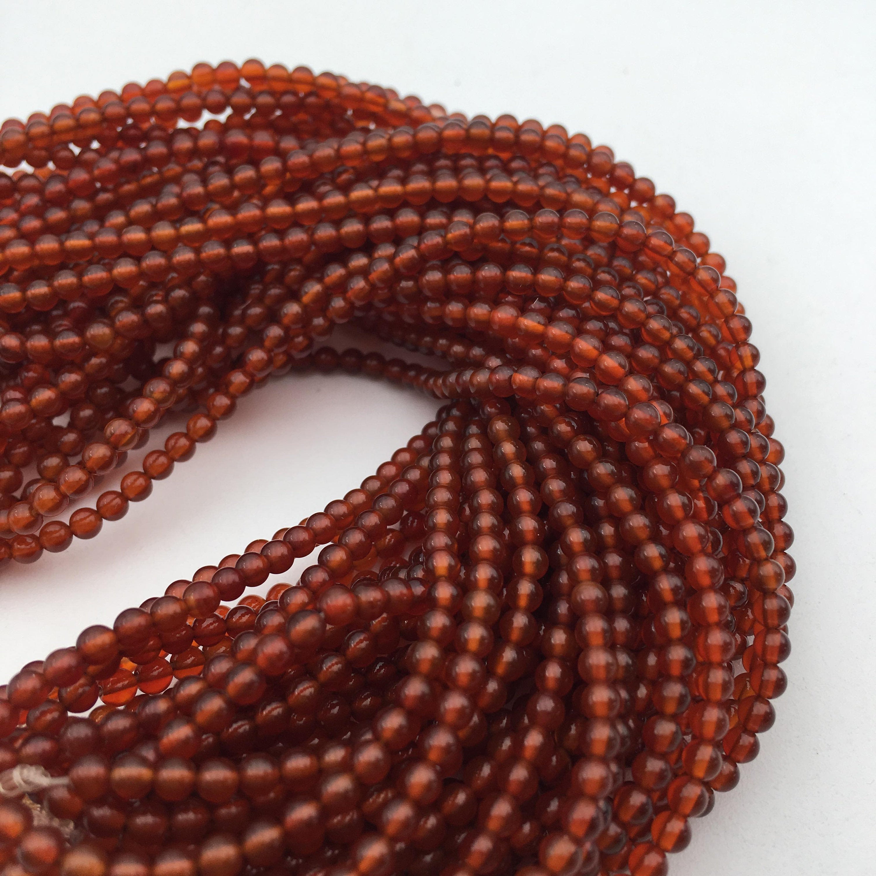 Natural Carnelian Smooth Round Gemstone Beads - 3mm Size, 15.5 Inch Strand for Jewelry Making, DIY Crafts & Healing Bracelets - Perfect for Necklaces, Earrings & Spiritual Healing Jewelry
