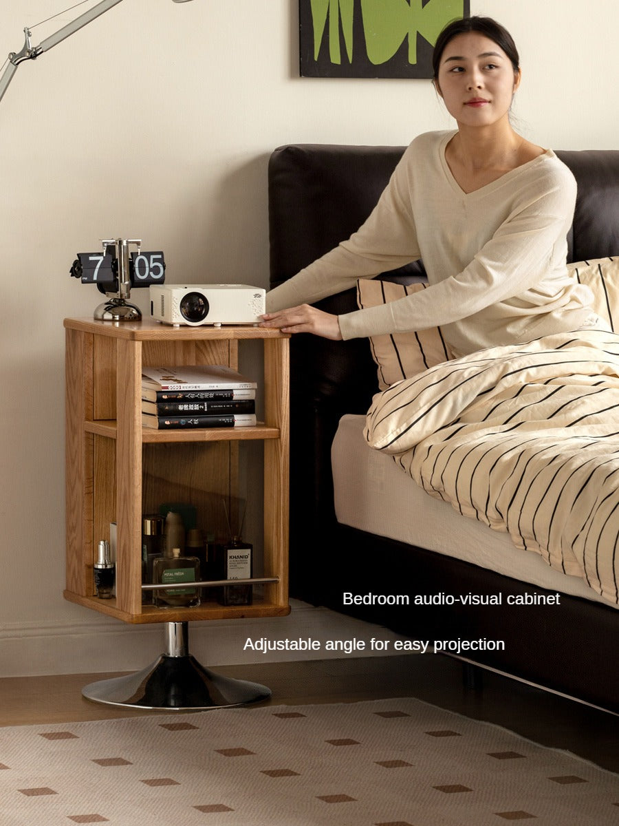 Solid Oak Wood Rotating Side Cabinet - 360° Swivel Storage Organizer for Living Room, Bedroom, or Office - Perfect for Small Spaces & Home Decor