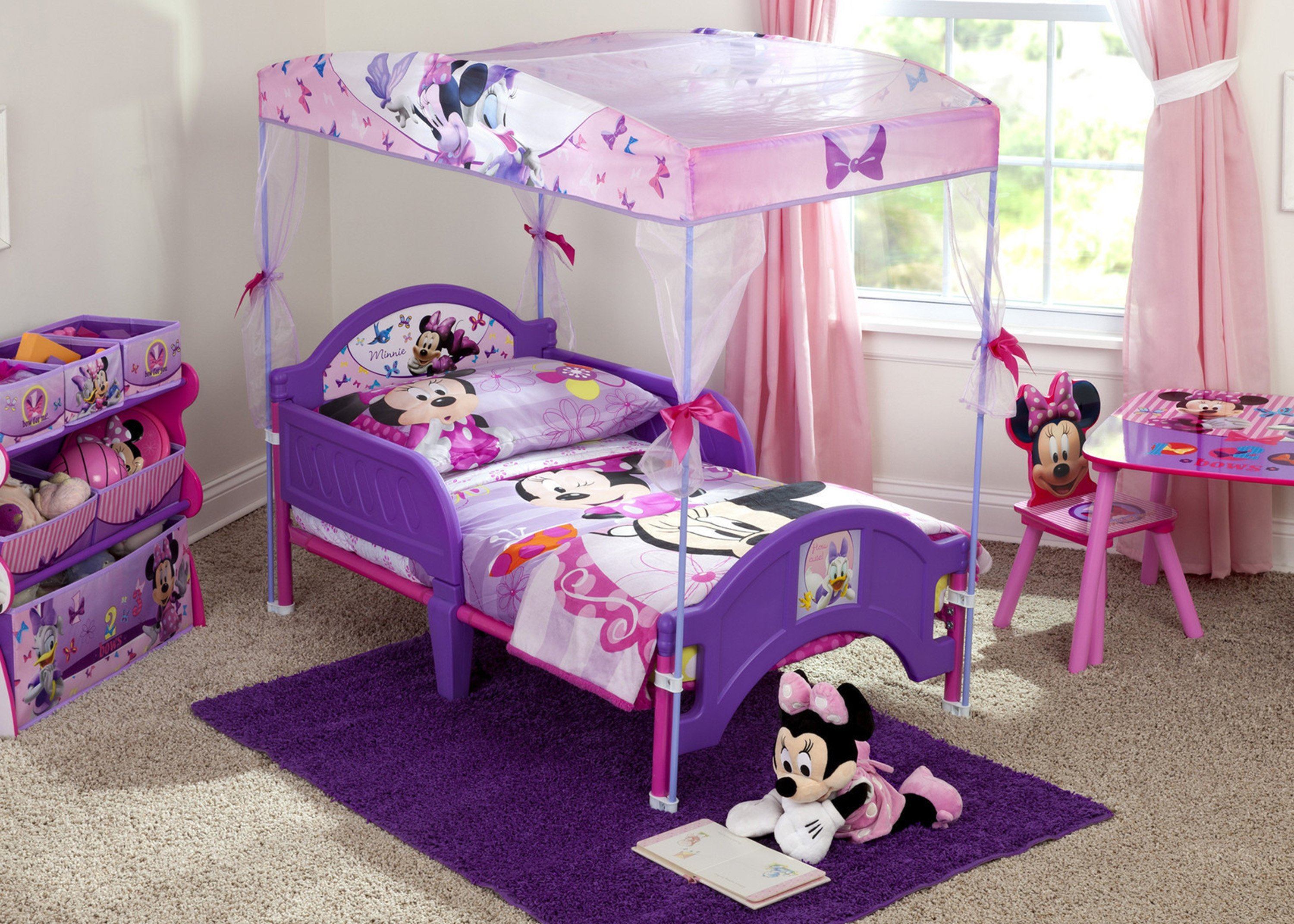 Minnie Mouse Toddler Canopy Bed - Pink Disney Princess Themed Bed for Girls - Perfect for Nursery, Bedroom Decor & Toddler Sleep Time