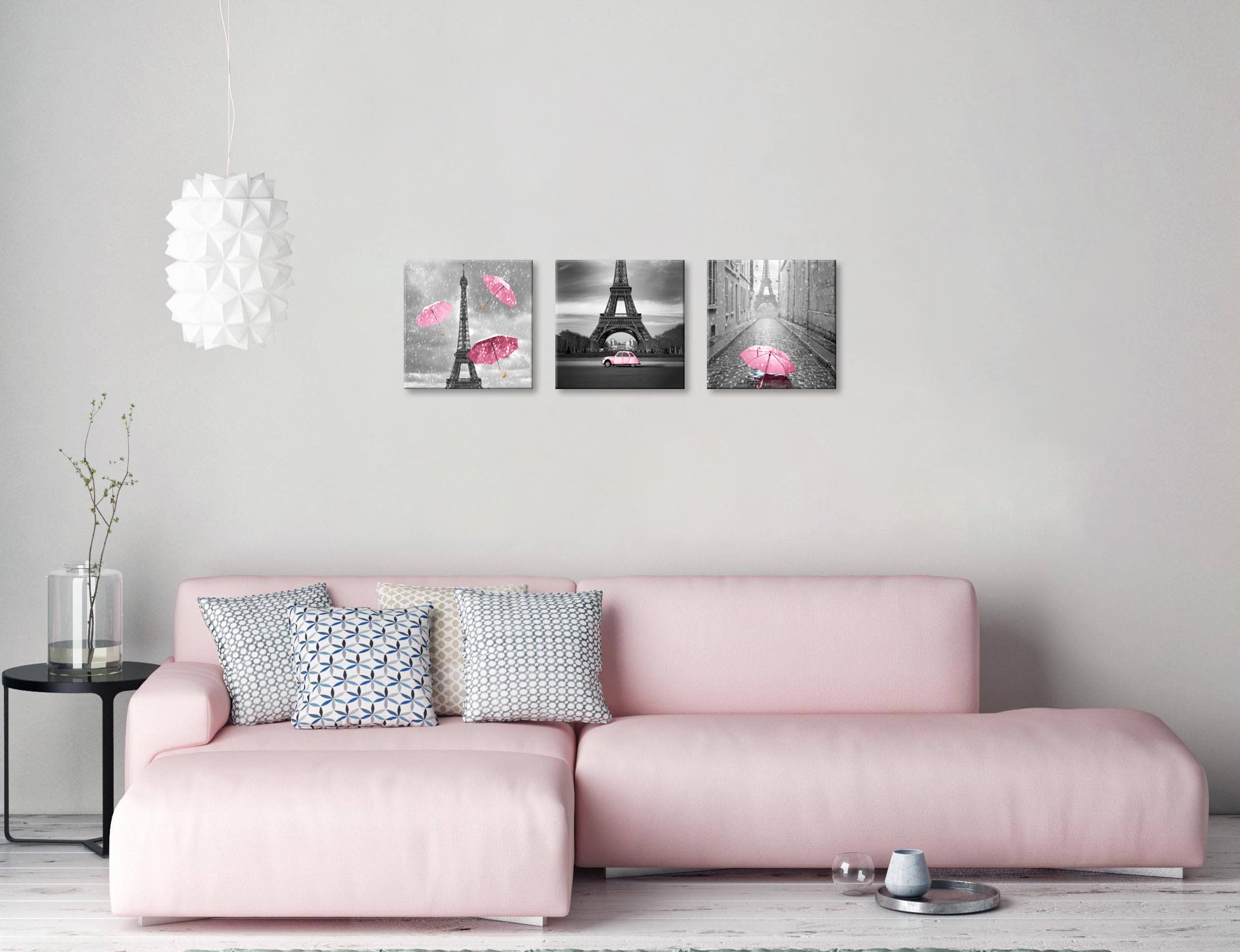 3-Piece Black and White Canvas Wall Art Set - Paris Theme Oil Painting Print with Eiffel Tower & Umbrella - Perfect for Living Room, Bedroom, Bathroom & Girls' Pink Room Decor | Wall Decor for Home, Office & Gift Giving