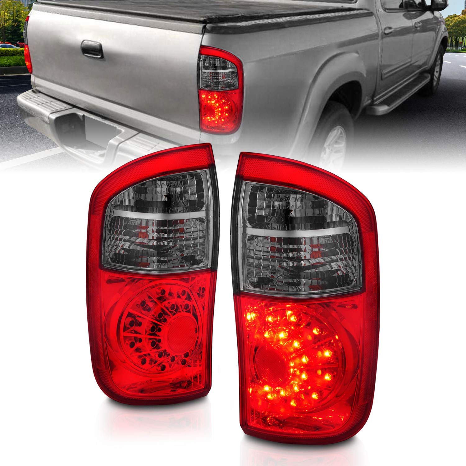 2000-2006 Toyota Tundra Double Cab LED Tail Lights Pair - Red Smoke Replacement for Passenger & Driver Side | Enhances Visibility & Style for Night Driving & Custom Truck Builds