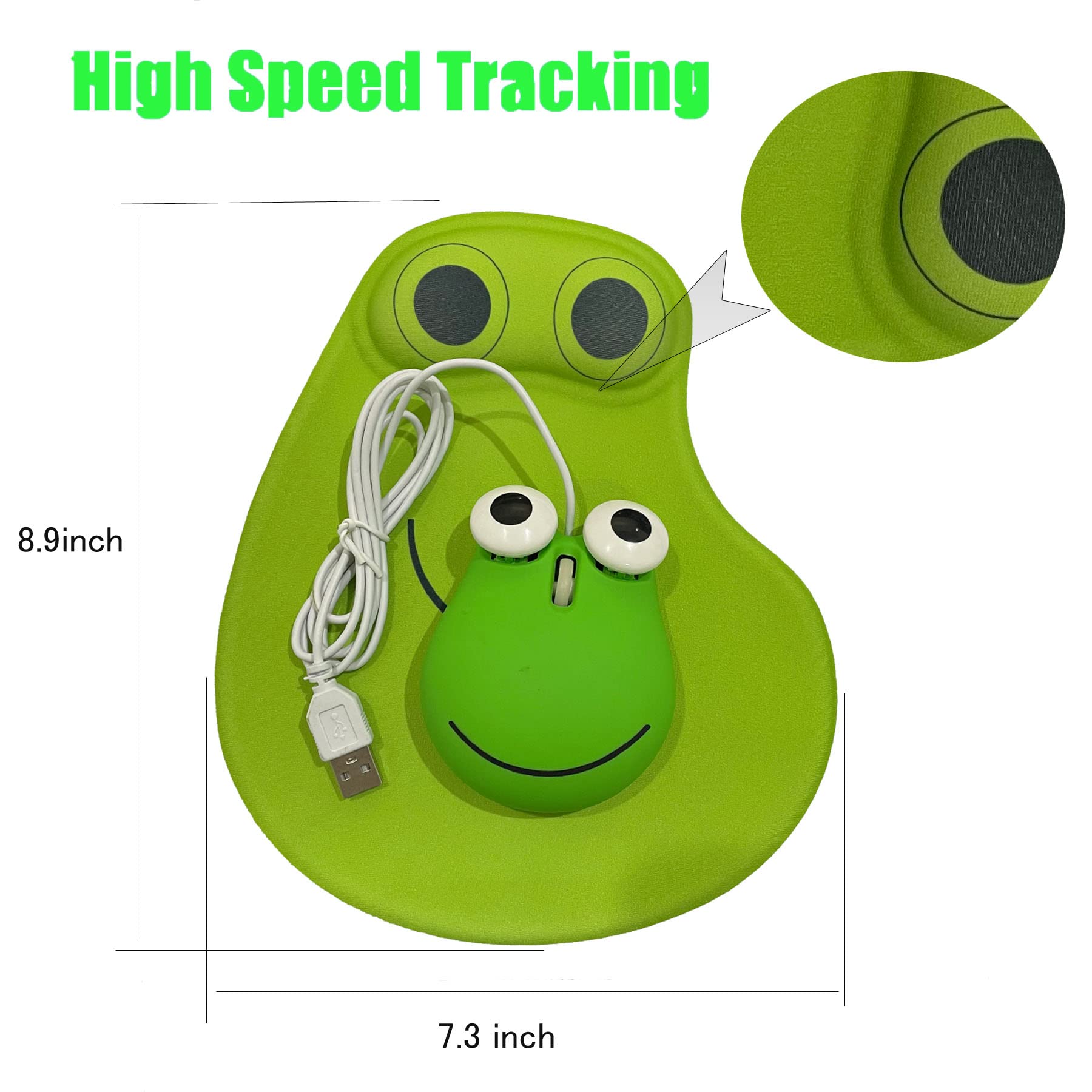Cute Wired Frog Mouse - Ergonomic Computer Mouse with Mouse Pad for Kids & Adults | Mini Lovely Animal Frog Shaped Mouse for Laptop & Desktop PC | Perfect for Home, Office & School Use (Green)