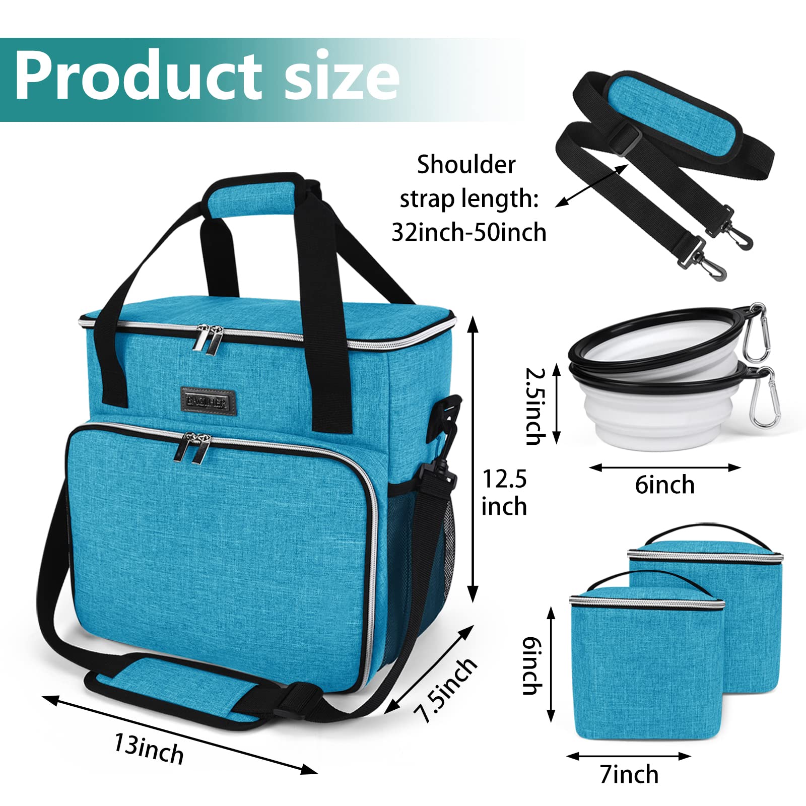 BAGLHER Pet Travel Bag with Bowls & Containers - Sky Blue for Dog Trips