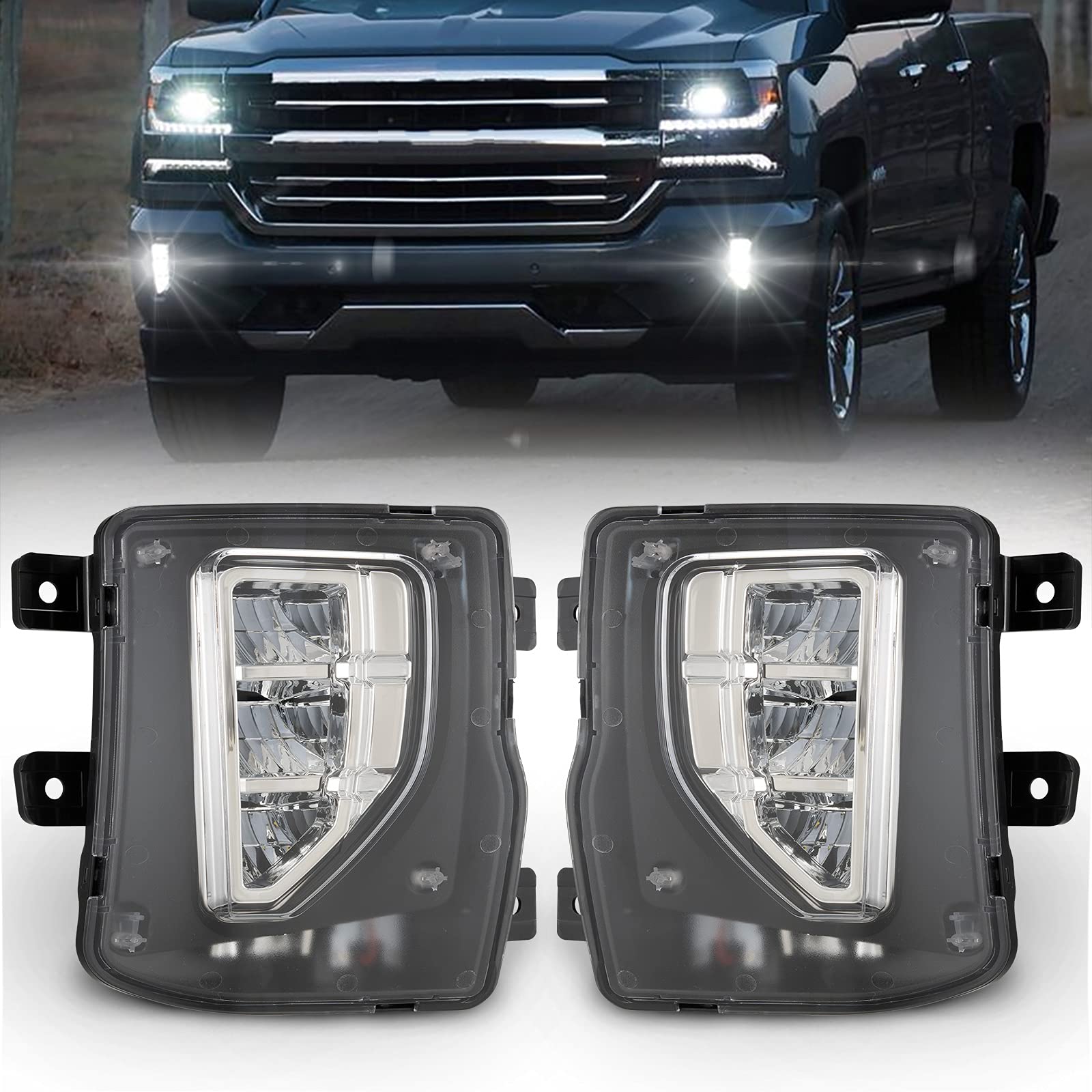 BUNKER INDUSTRY LED Fog Lights Kit for 2016-2018 Chevy Silverado 1500 - OEM Replacement Bumper Driving Lights with Chrome Housing - Perfect for Off-Roading & Night Driving