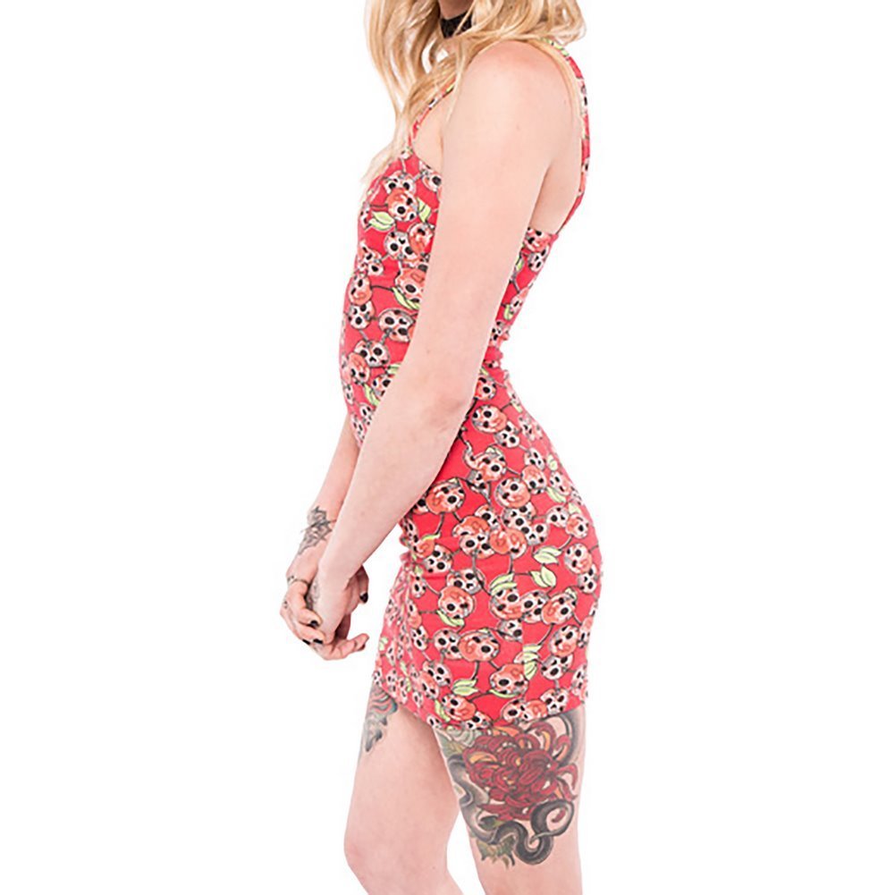 Iron Fist Women's Scary Cherry Print Dress - Medium Size, Red Gothic Dress for Women | Perfect for Halloween, Cosplay, and Alternative Fashion Parties