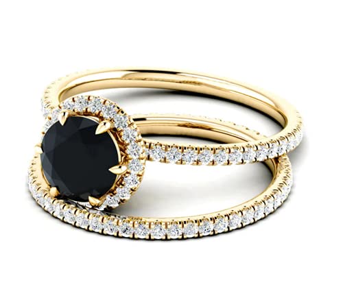 Elegant Black Onyx Wedding Ring Set for Women - Rose Gold Engagement Ring with Dainty Band - Bridal Jewelry Set for Proposals & Anniversaries - Perfect Gift for Fiancée & Bride