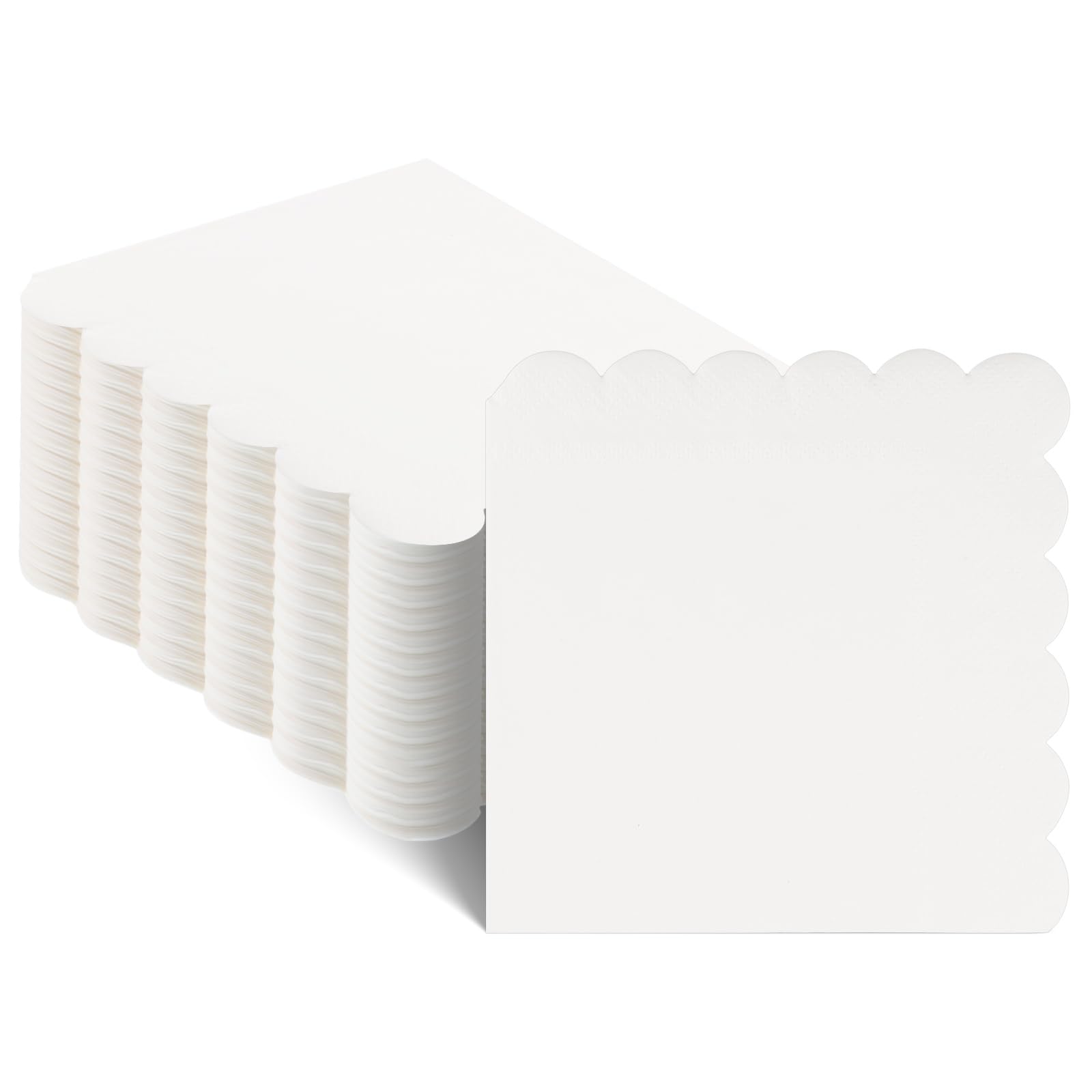 120-Pack White Scalloped Cocktail Napkins - 5x5 Inch Disposable Beverage & Dessert Napkins for Weddings, Bridal Showers, Coffee Bars, Dinner Parties - Perfect for Cocktail Hours, Tea Parties, and Elegant Events