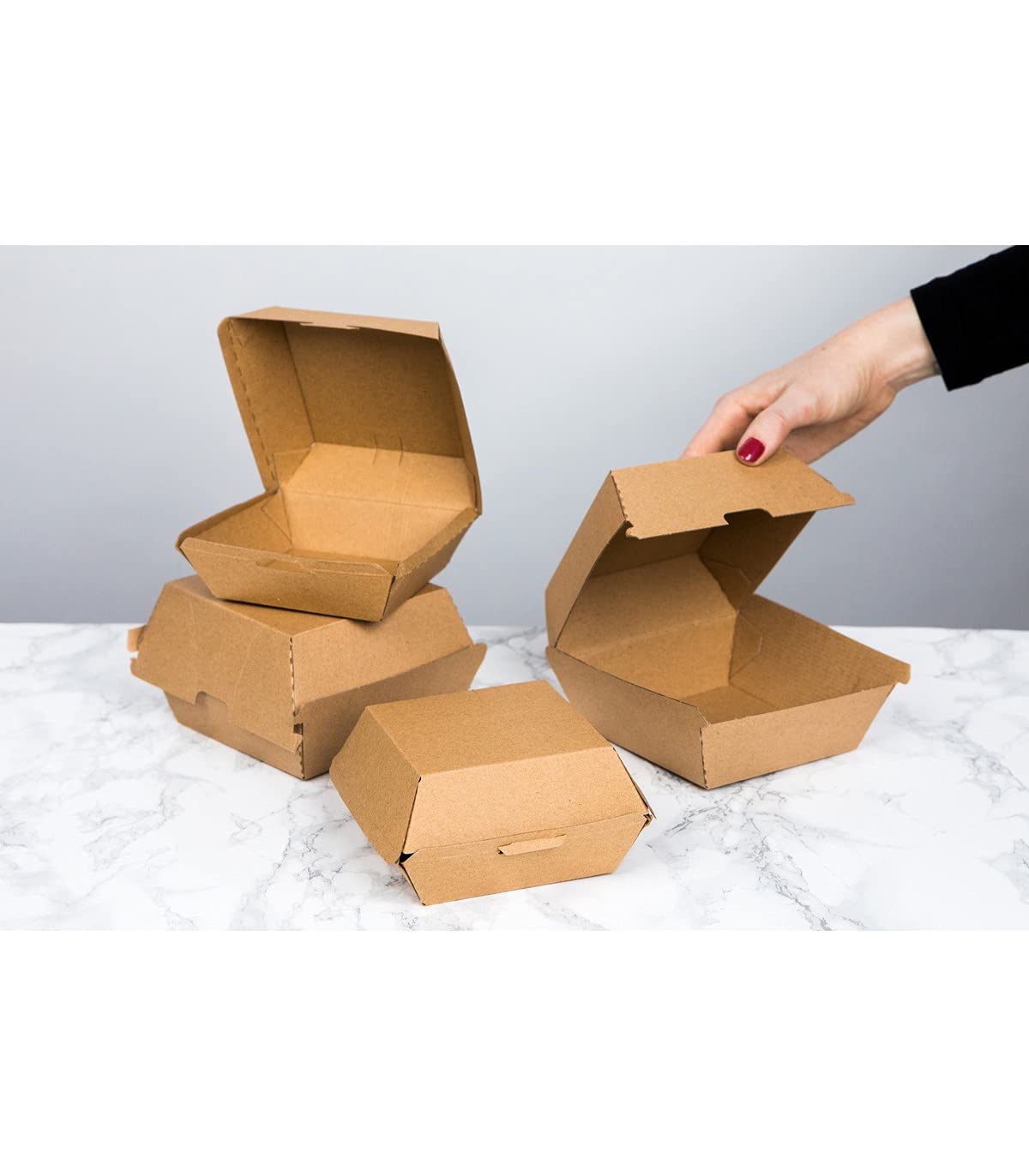 PacknWood 210EATBUK105 16oz Kraft Burger Box - 3.75x3.75x2in Disposable Food Containers (300 pcs) | Eco-Friendly Corrugated Cardboard Takeout Boxes for Burgers, Snacks & Small Gifts | Perfect for Restaurants, Food Trucks, Catering & Party Favors