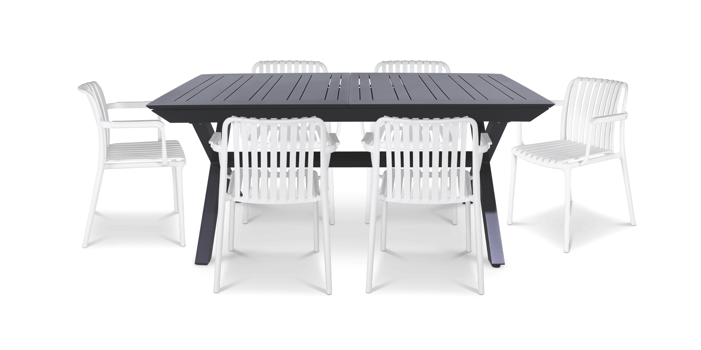 Gunmetal Caribbean Outdoor Extension Table with Salerno UV-Resistant Plastic Chairs (PP) - Perfect for Patio, Deck, Garden & Poolside Dining
