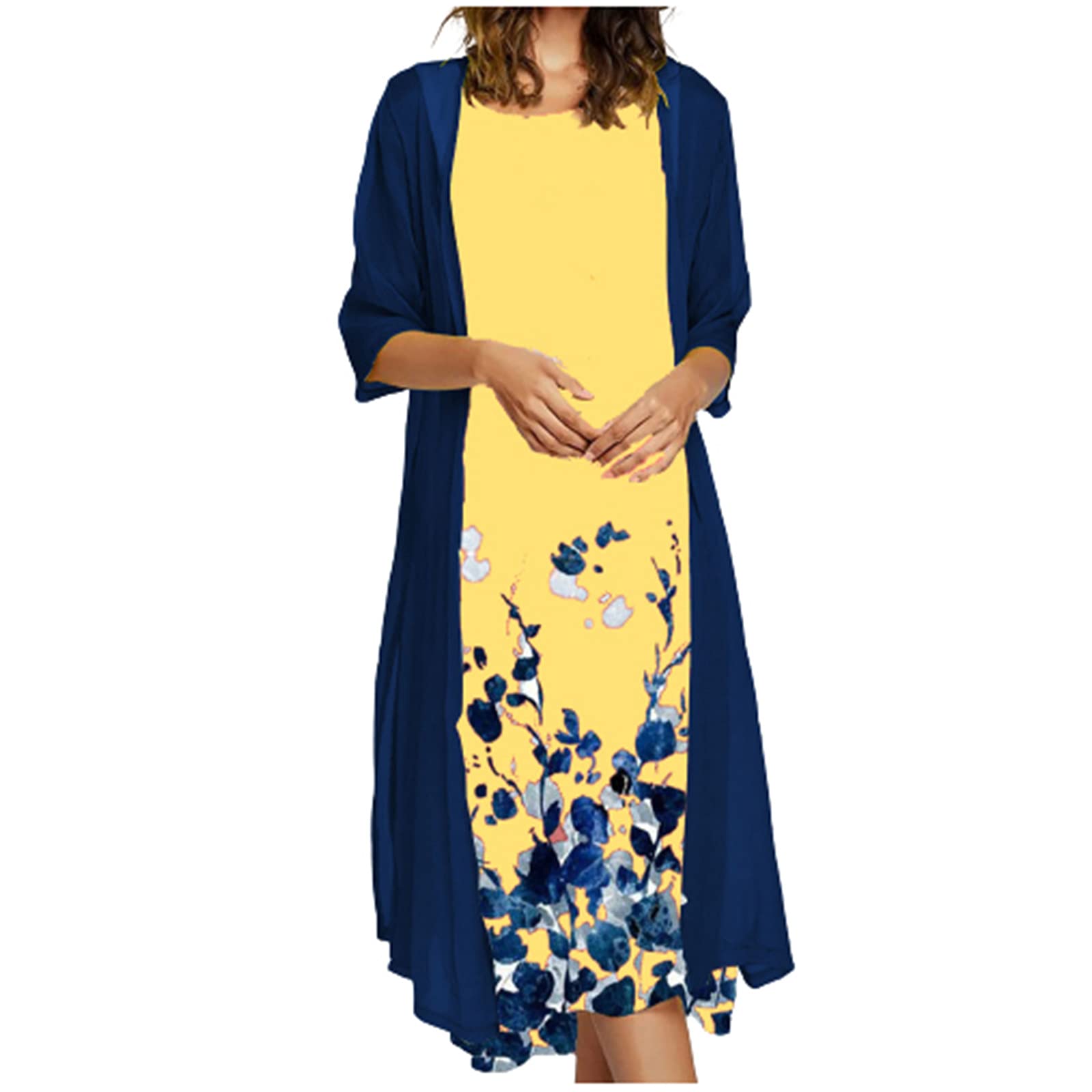 Women's Plus Size Floral Print Long Sleeve Maxi Dress Two Piece Set - Casual Spring Sundress for Wedding Guest & Special Occasions | Perfect for Beach Vacations, Garden Parties & Date Nights