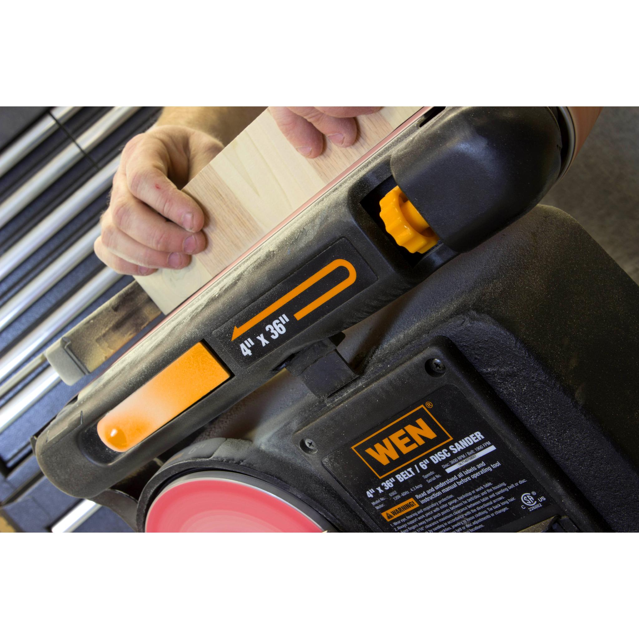 WEN R6502T 4.3 Amp 4x36 Inch Belt & 6 Inch Disc Sander with Cast Iron Base | Refurbished Power Tool for Woodworking, Metal Sanding & DIY Projects