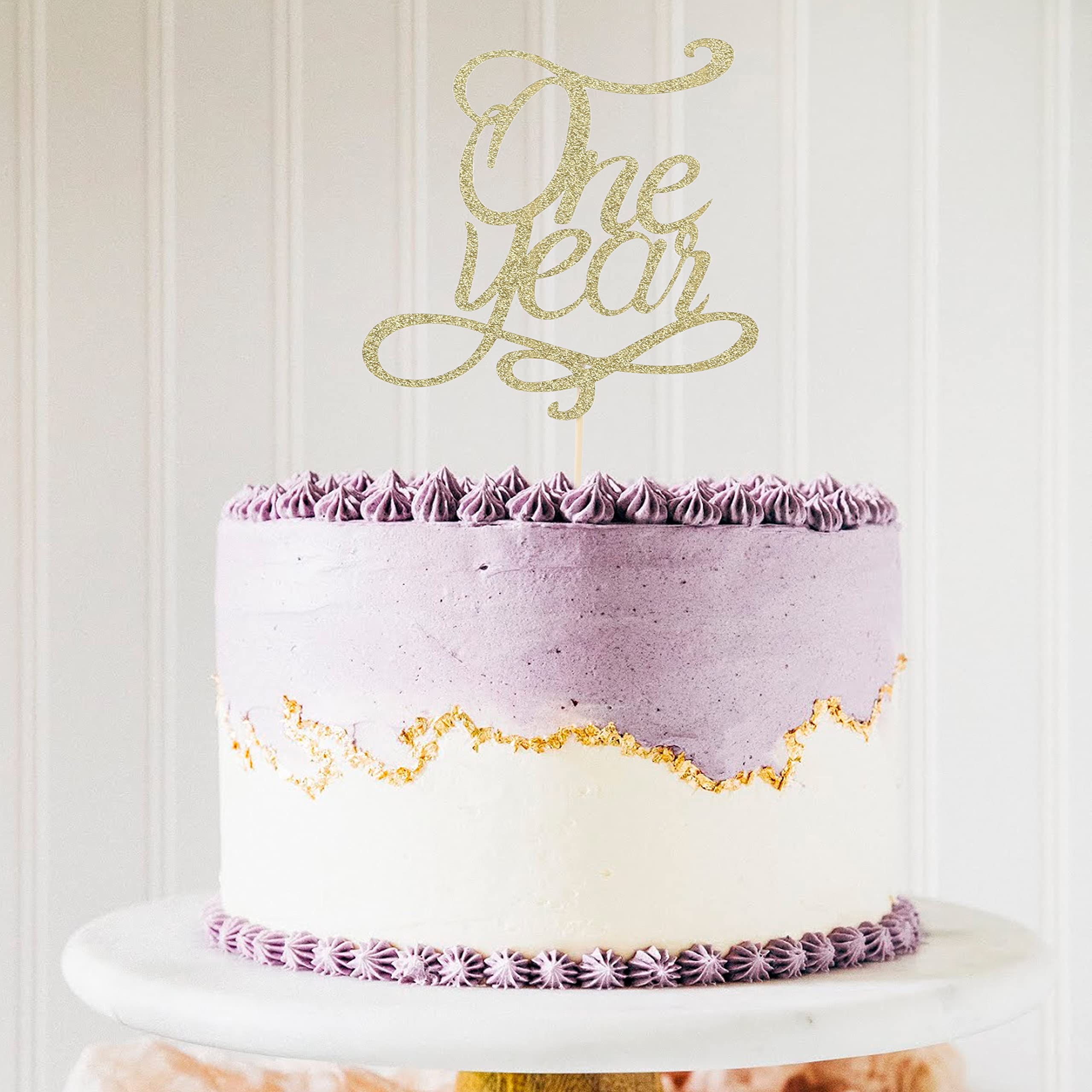 1st Anniversary Cake Topper - Golden Glitter Wedding Cake Decor for 1 Year Married Couples | Perfect for Anniversary Parties, Romantic Celebrations & Photo Backdrops
