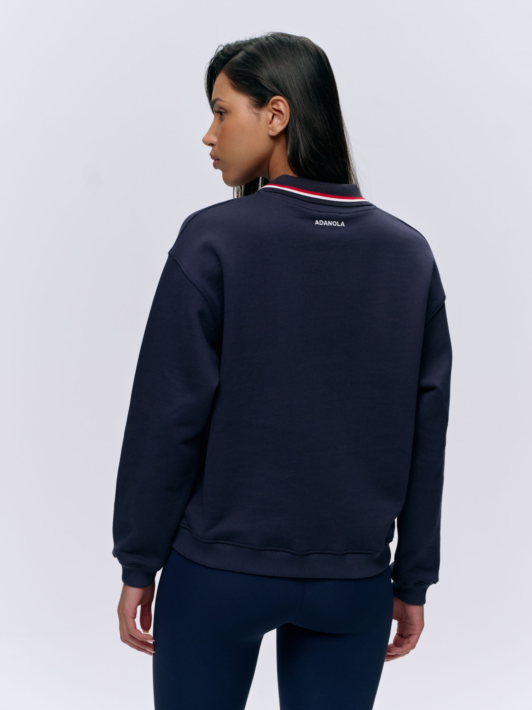 Men's Navy Blue & White Collared Sweatshirt - Casual Pullover with Comfortable Cotton Blend for Everyday Wear | Perfect for Work, Weekend Outings & Relaxing at Home
