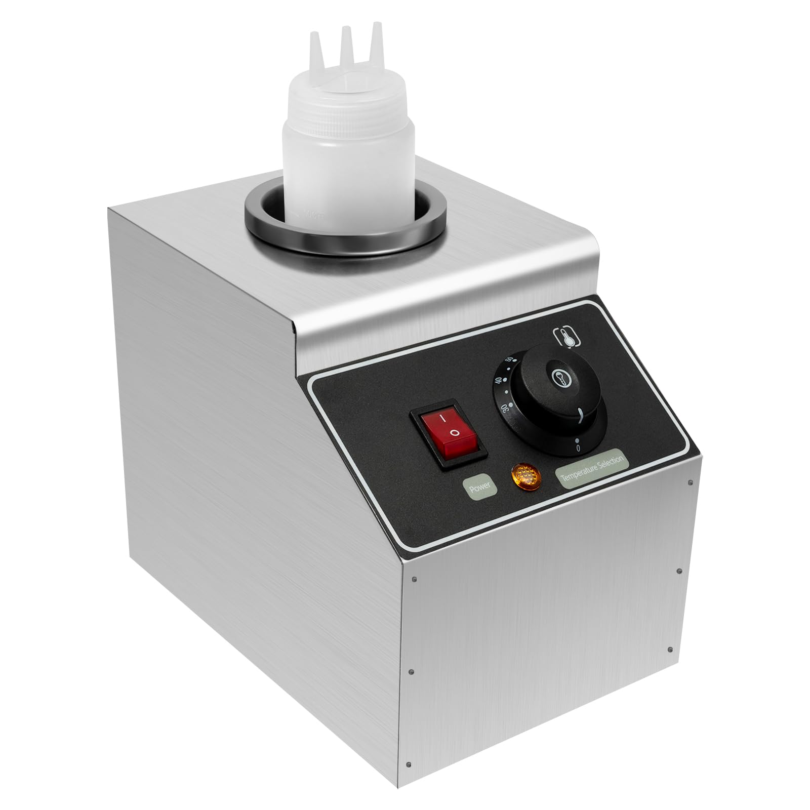 Commercial Electric Sauce Warmer Dispenser 240W - Stainless Steel Countertop Sauce Dispenser with Bottle - Adjustable Temperature 30-85℃ for Chili, Hot Fudge, Cheese, Caramel & Jam - Perfect for Restaurants, Cafes & Catering Events (1 Bottle)
