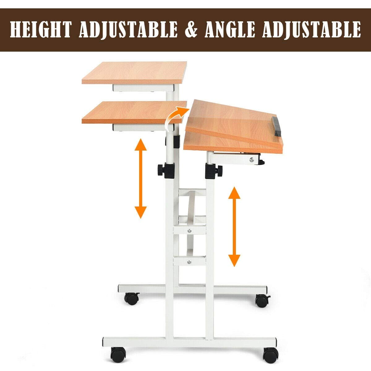2 in 1 Adjustable Height Standing Desk with Wheels - Mobile Sit Stand Computer Desk for Home Office | Perfect for Remote Work & Small Spaces