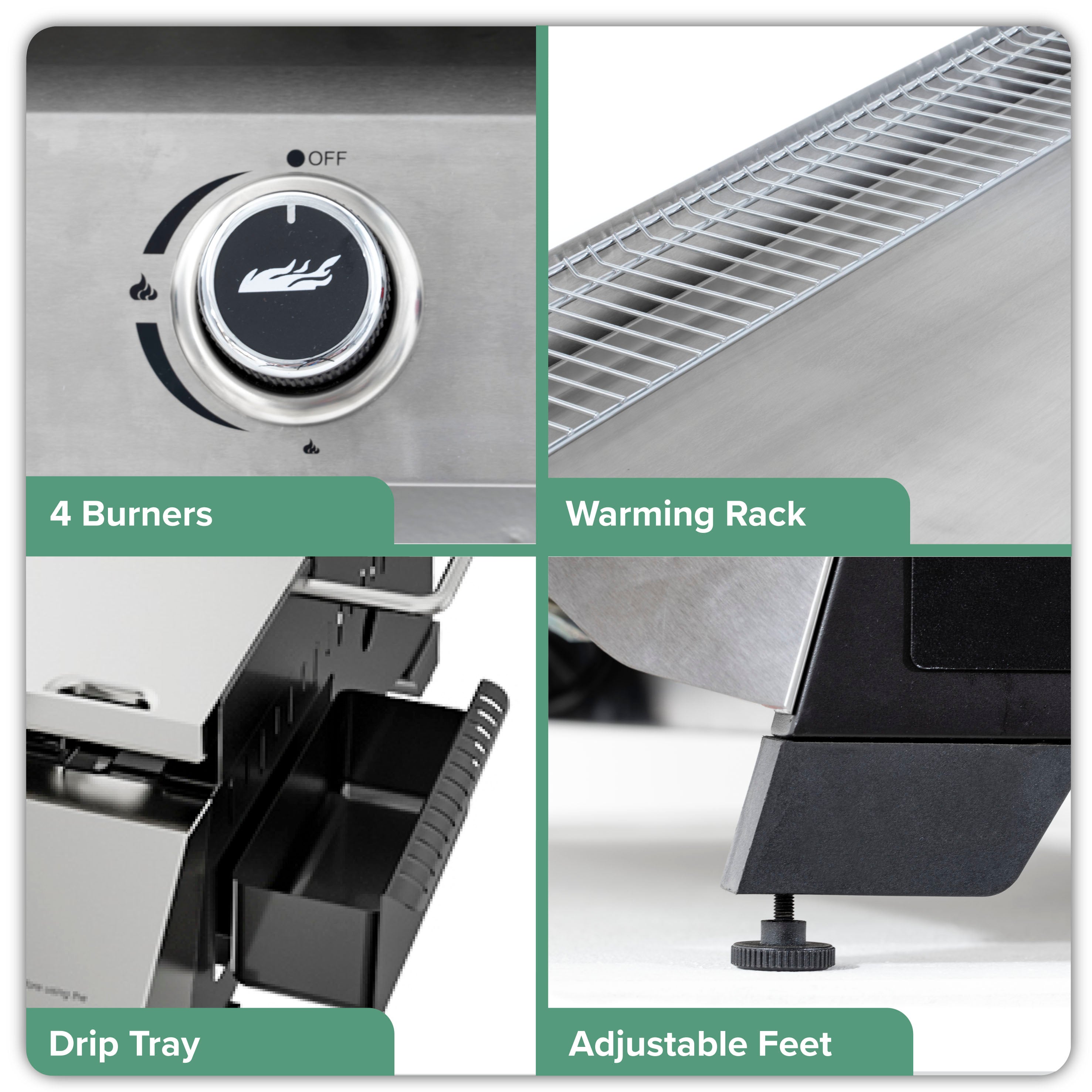 4 Burner Portable Gas Griddle with Warming Rack - 10kW Stainless Steel Outdoor Cooking Grill - Perfect for Backyard BBQs, Camping & Tailgating Parties