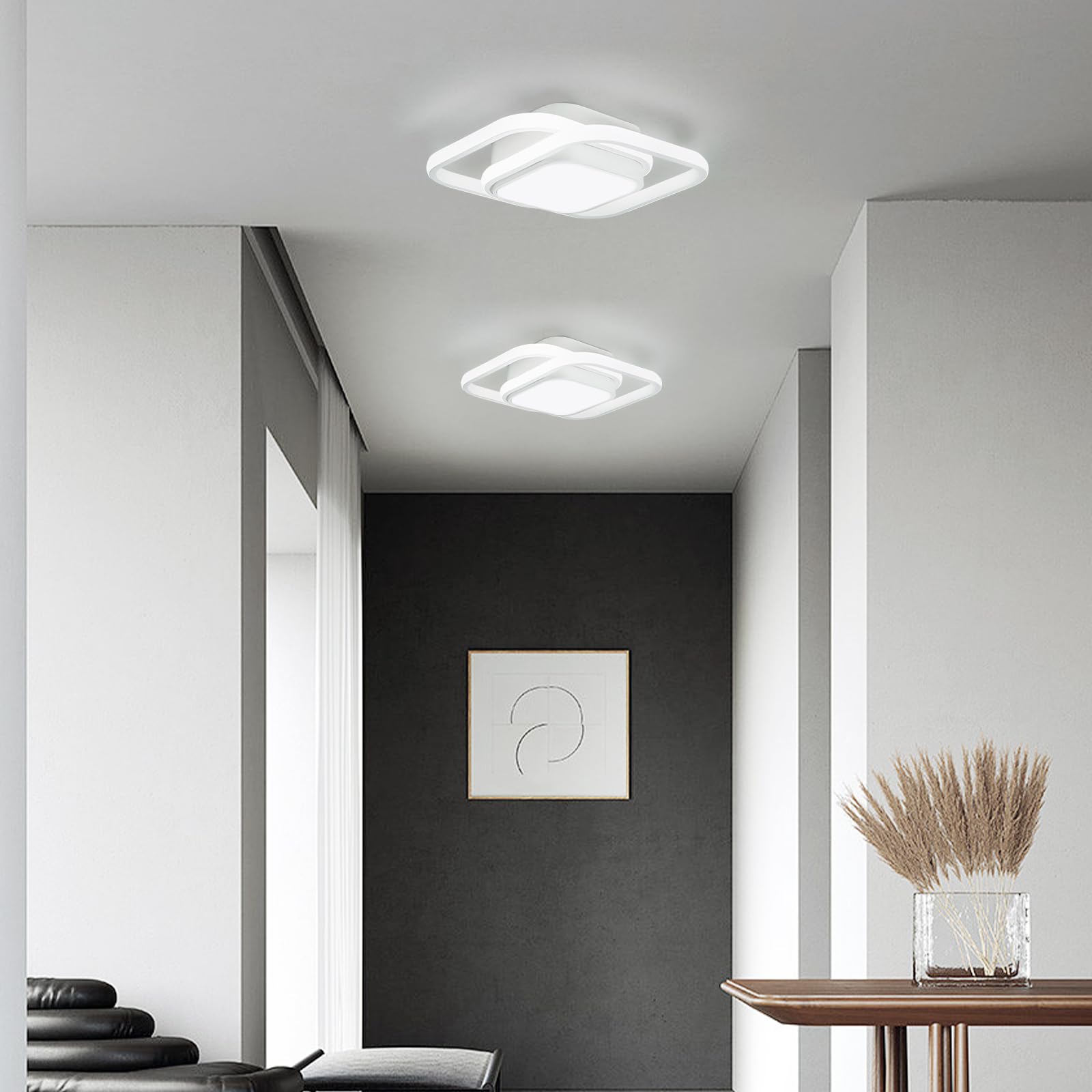 Modern Square LED Ceiling Light Fixture - CANEOE Small Cool White Hallway Light for Bedroom, Kitchen, Living Room, Study & Corridor | Energy-Efficient Indoor Lighting for Homes & Offices (White)