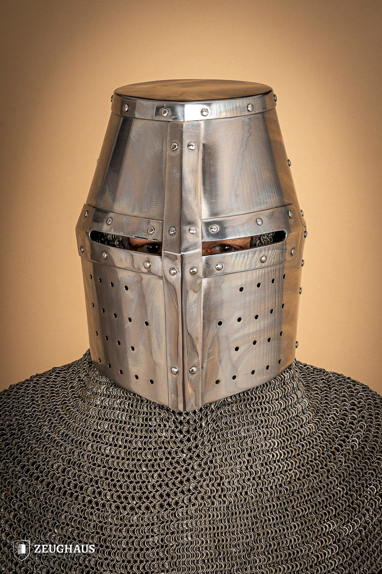 Medieval Crusader Great Helmet - 1.6mm Polished Steel Knight Helmet for LARP, Cosplay & Historical Reenactment - Perfect for Renaissance Fairs, Theater Performances & Collectors
